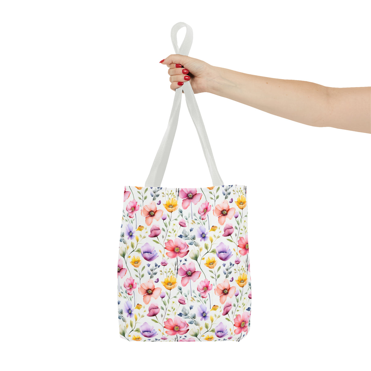 Colorful Floral Pattern, Watercolour, Flowers, Tote Bag (AOP)