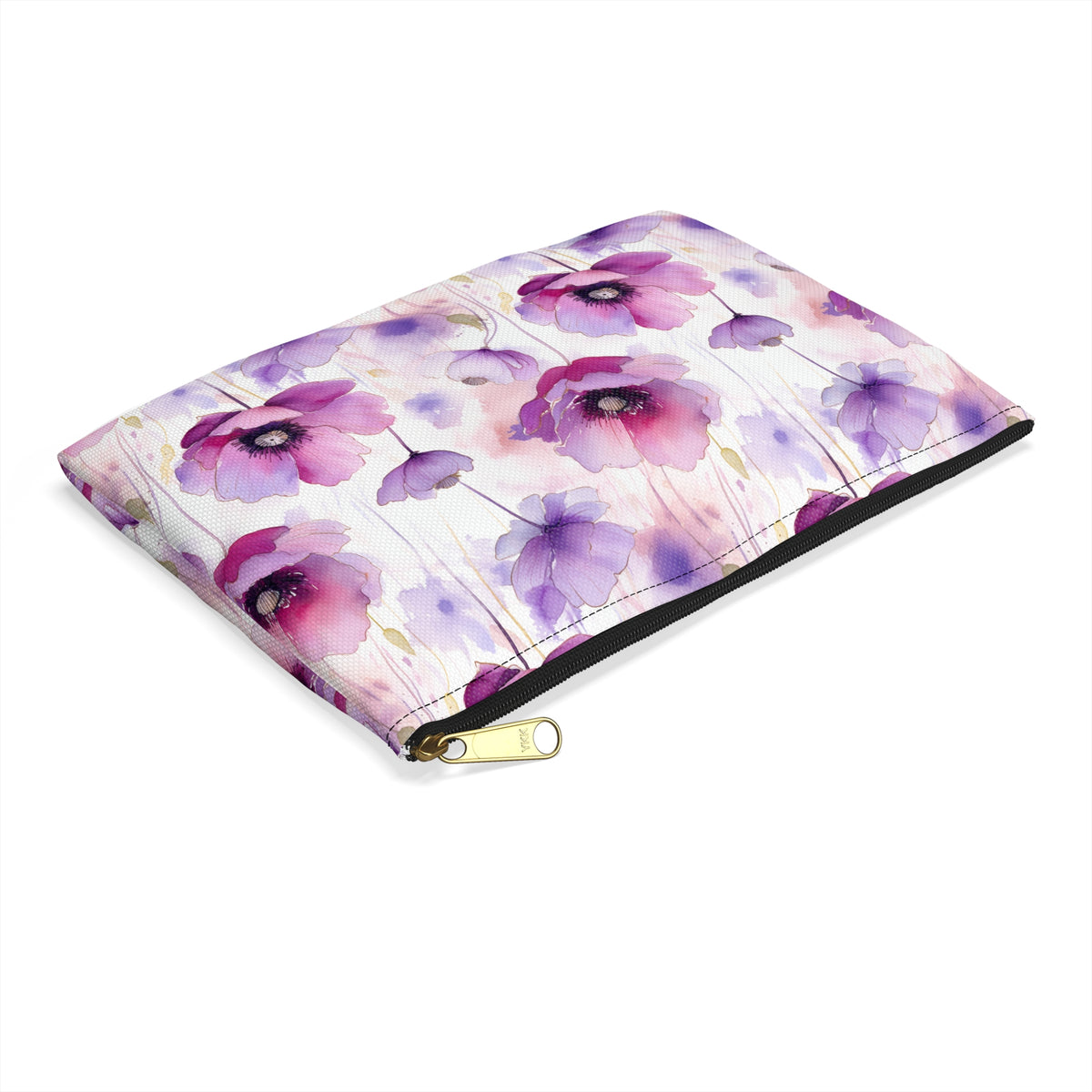 Purple Poppies Floral Pattern, Watercolour, Flowers, Accessory Pouch