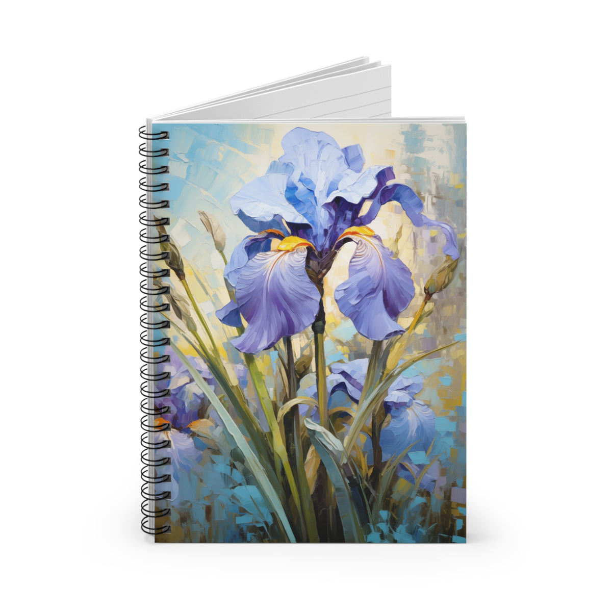 Blue Iris Flower, Oil Painting, Spiral Notebook - Ruled Line