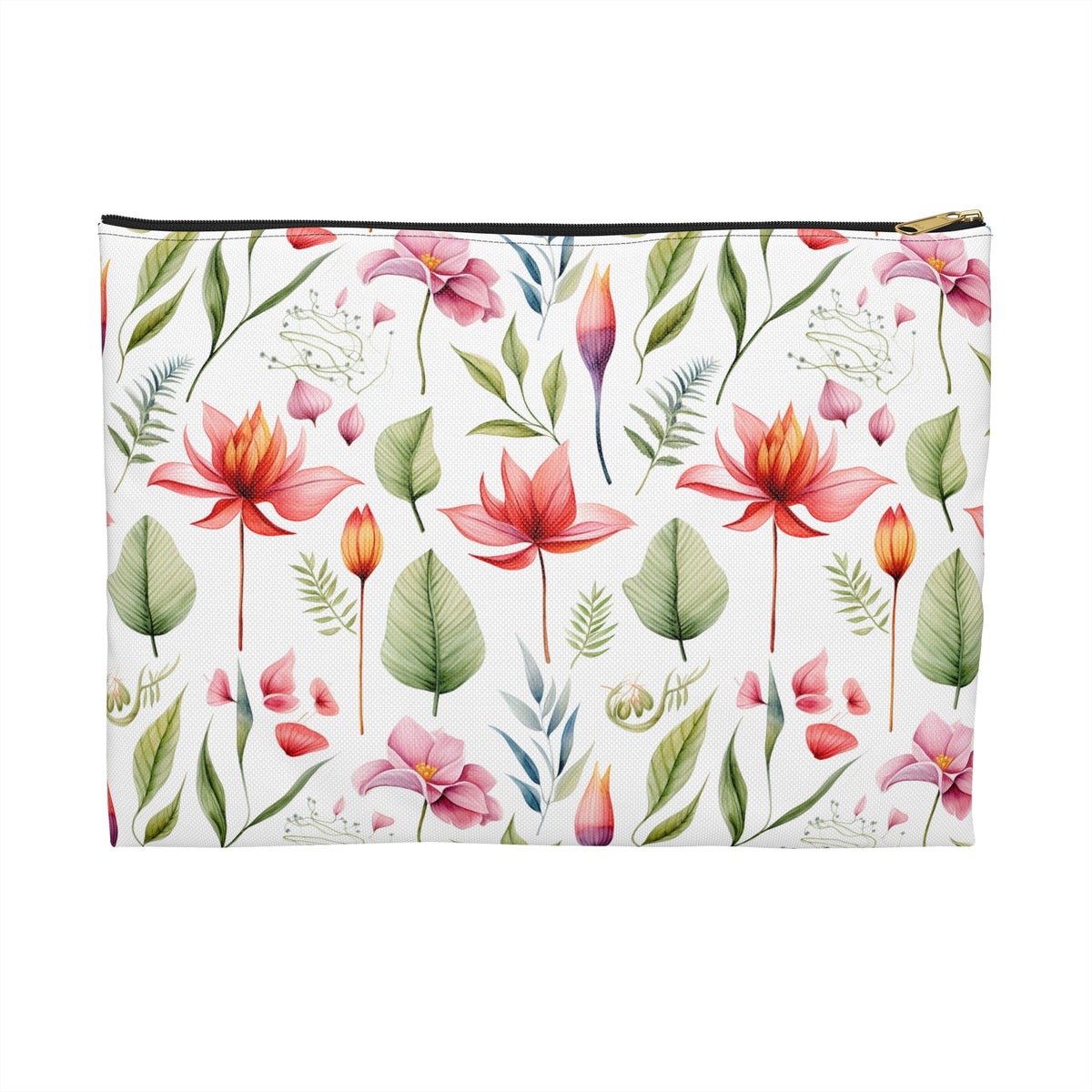 Red Botanicals Floral Pattern, Watercolour, Flowers, Accessory Pouch