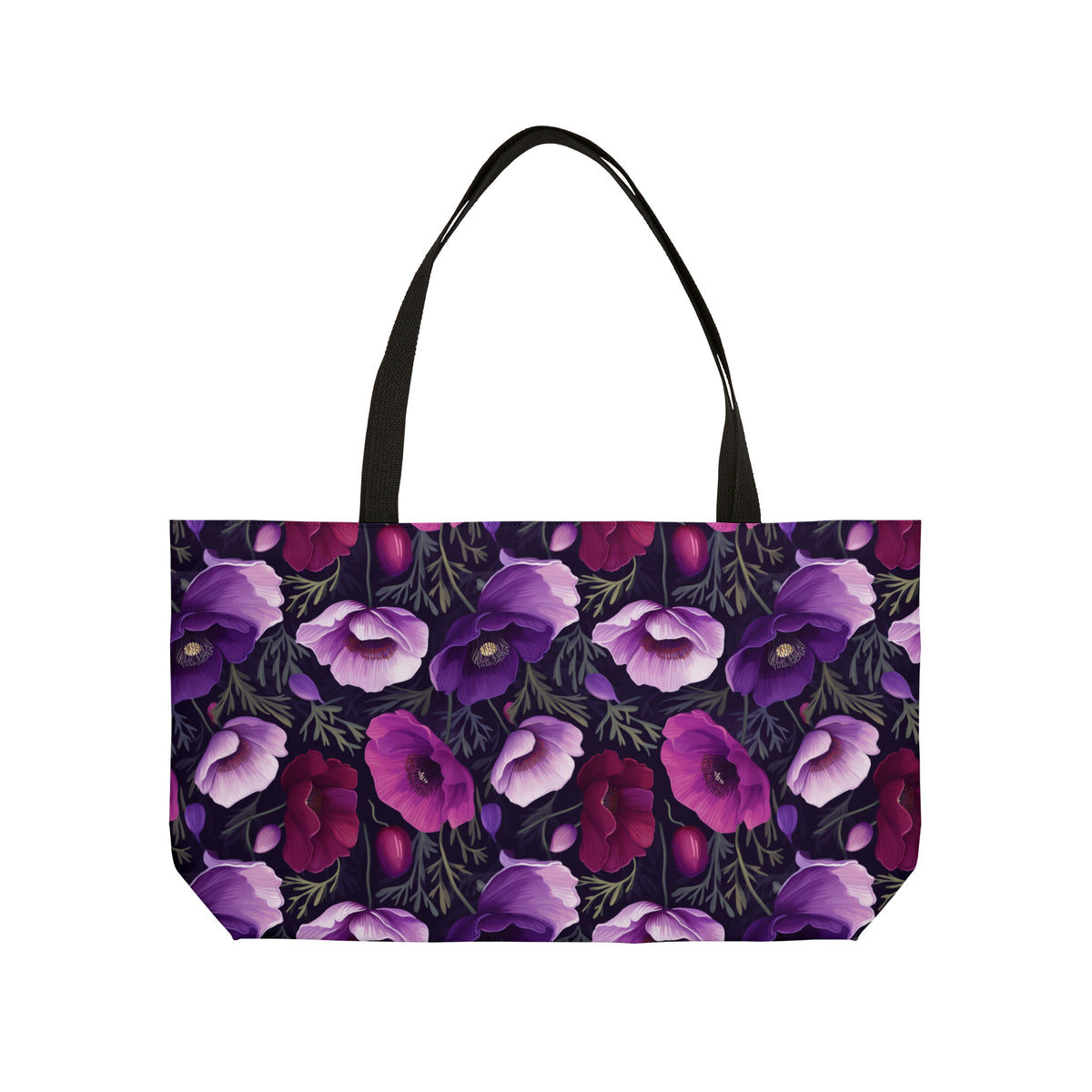 Purple Poppies Floral Pattern, Watercolour, Flowers, Weekender Tote Bag