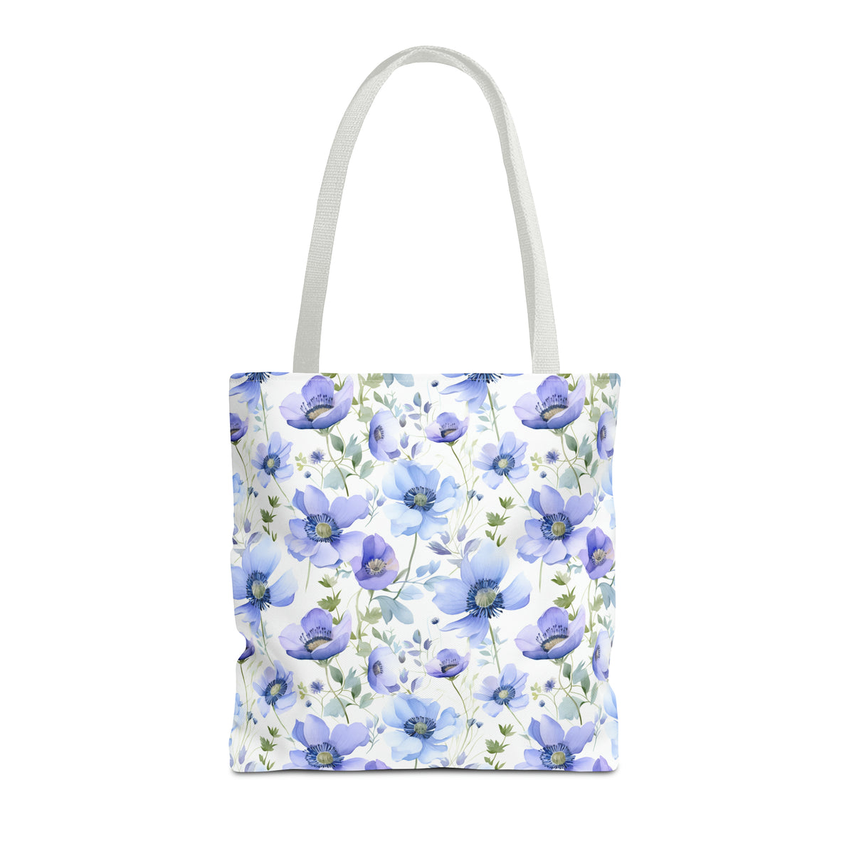 Blue Floral Pattern, Watercolour, Flowers, Tote Bag (AOP)