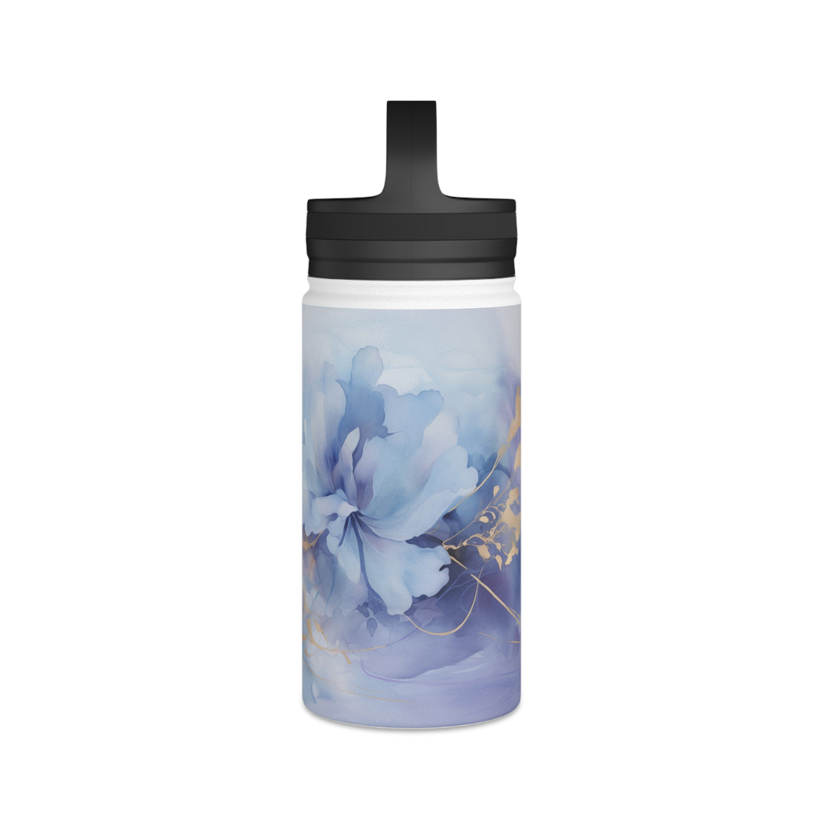 Ultramarine Blue, Payne's Gray, Pale Lavender, Watercolour, Gold Streaks, Marbled, Stainless Steel Water Bottle, Handle Lid