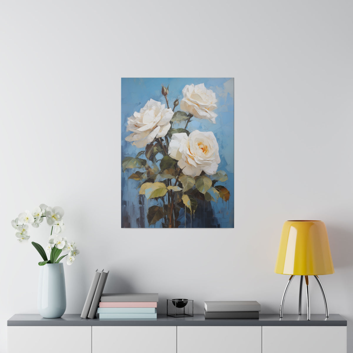 White Rose Flower, Oil Painting, Matte Canvas, Stretched, 0.75"