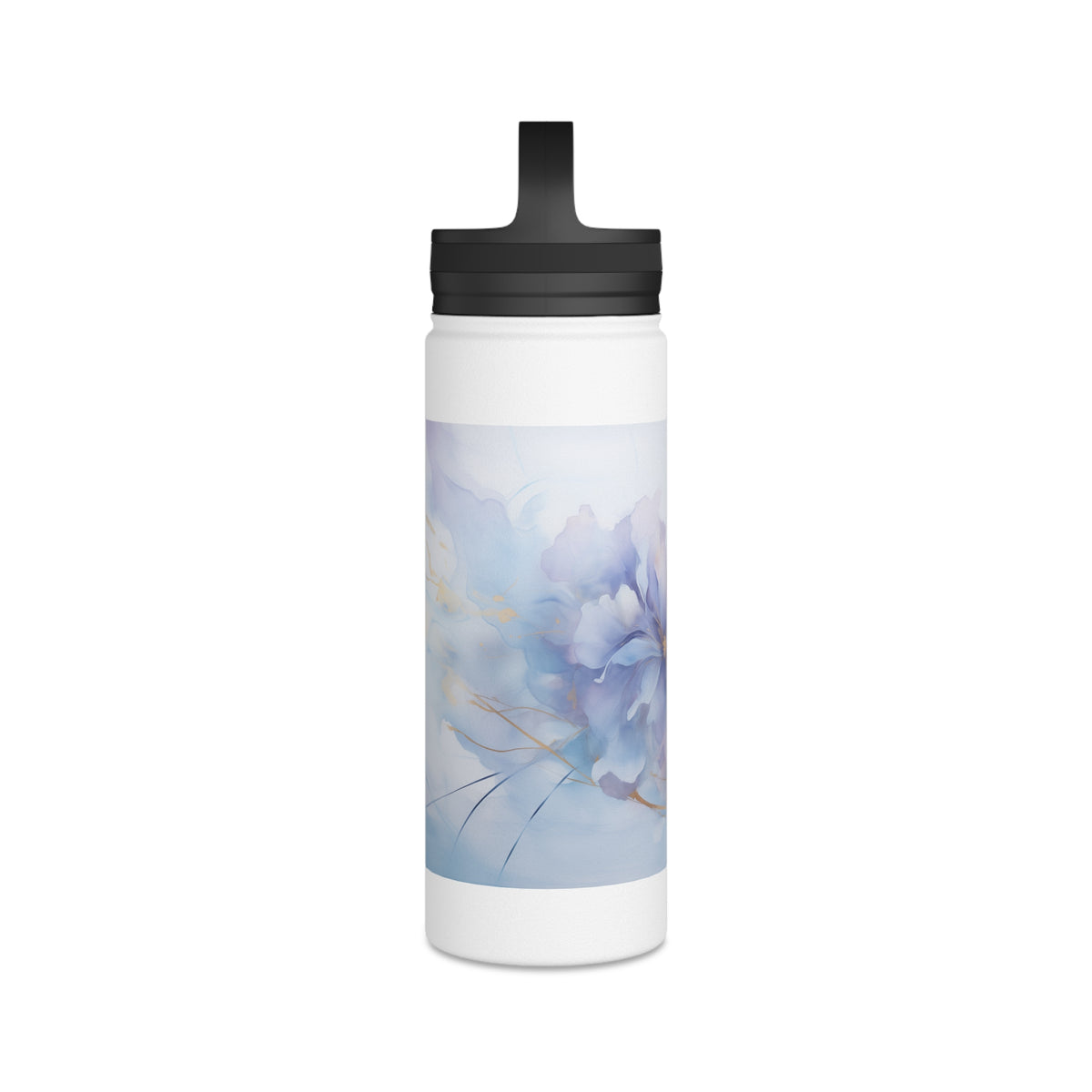 Ultramarine Blue, Payne's Gray, Pale Lavender, Watercolour, Gold Streaks, Marbled, Stainless Steel Water Bottle, Handle Lid