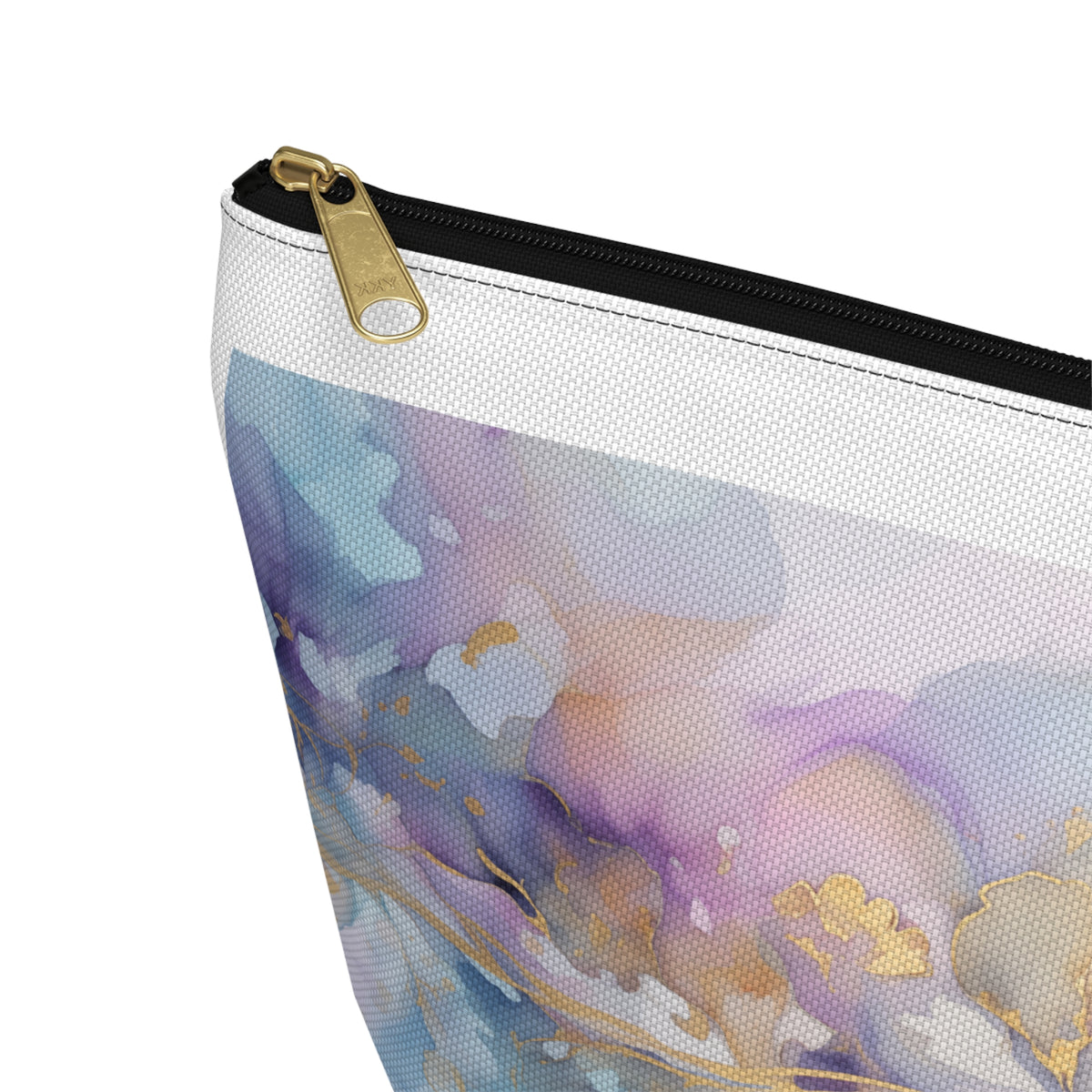 Orchid Purple, Teal Blue, Watercolour, Gold Streaks, Marbled, Accessory Pouch w T-bottom