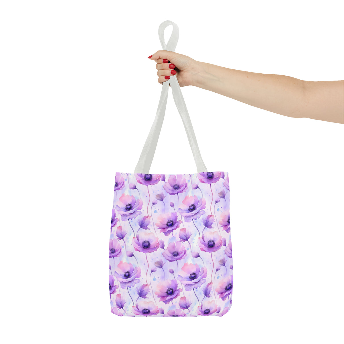 Purple Poppies Floral Pattern, Watercolour, Flowers, Tote Bag (AOP)