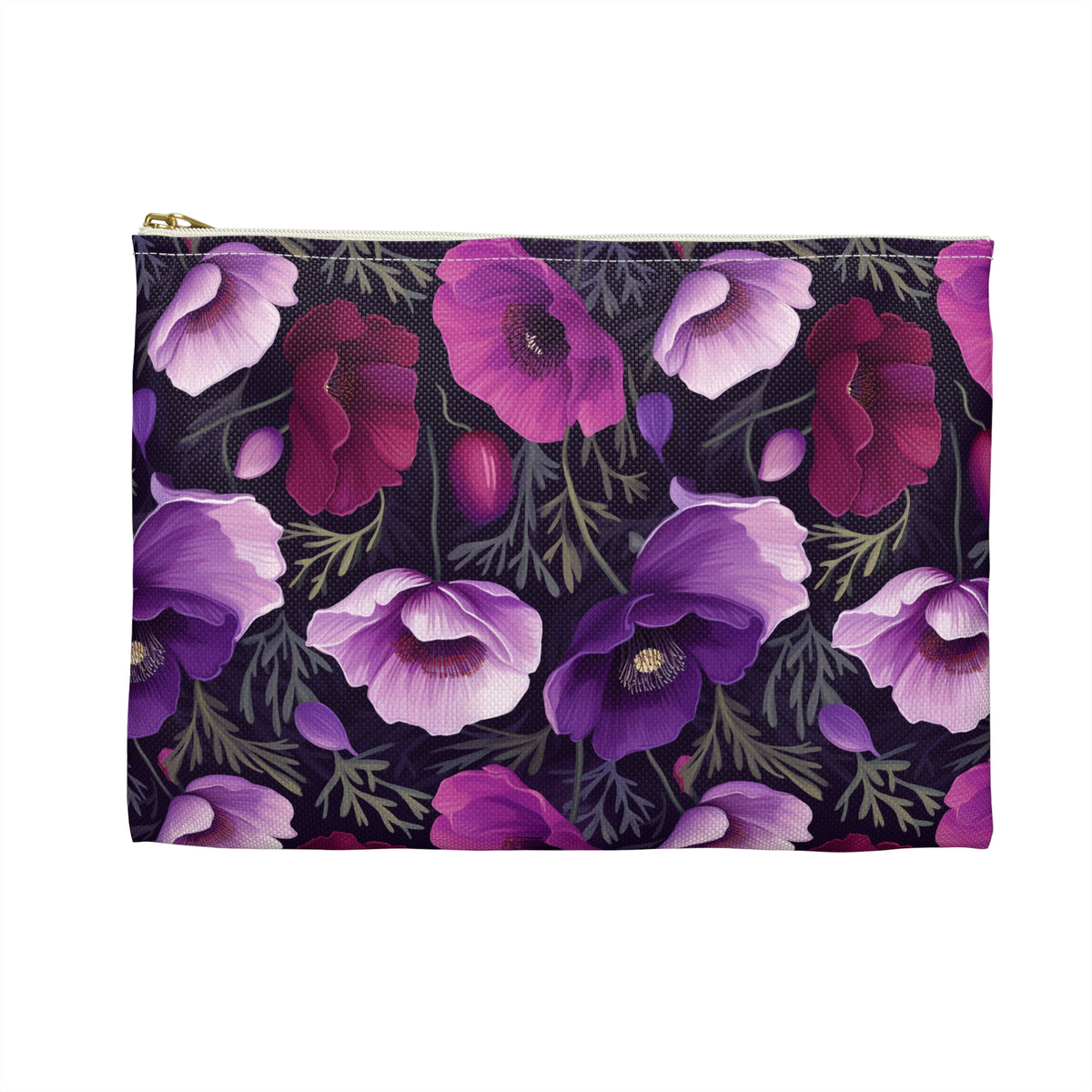 Purple Poppies Floral Pattern, Watercolour, Flowers, Accessory Pouch