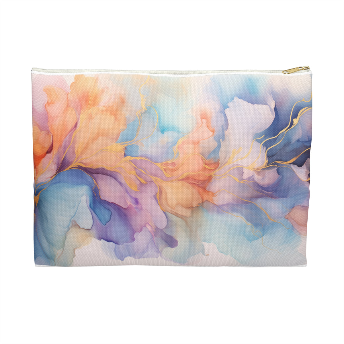 Orchid Purple, Teal Blue, Coral Reef, Watercolour, Gold Streaks, Marbled, Accessory Pouch