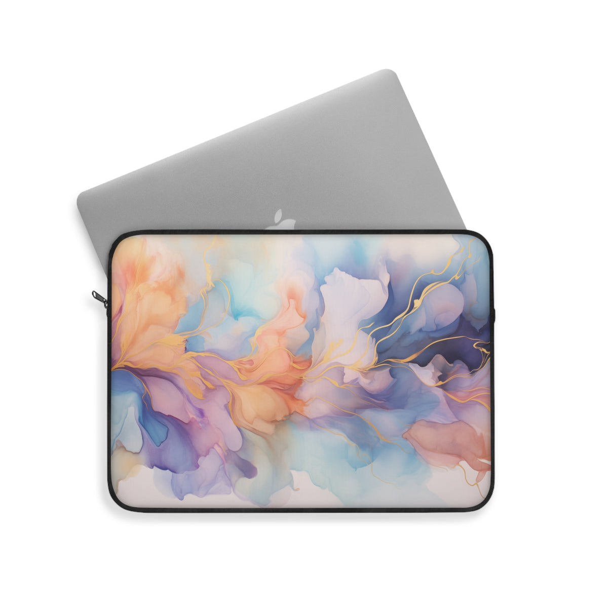 Orchid Purple, Teal Blue, Coral Reef, Watercolour, Gold Streaks, Marbled, Bag, Laptop Sleeve