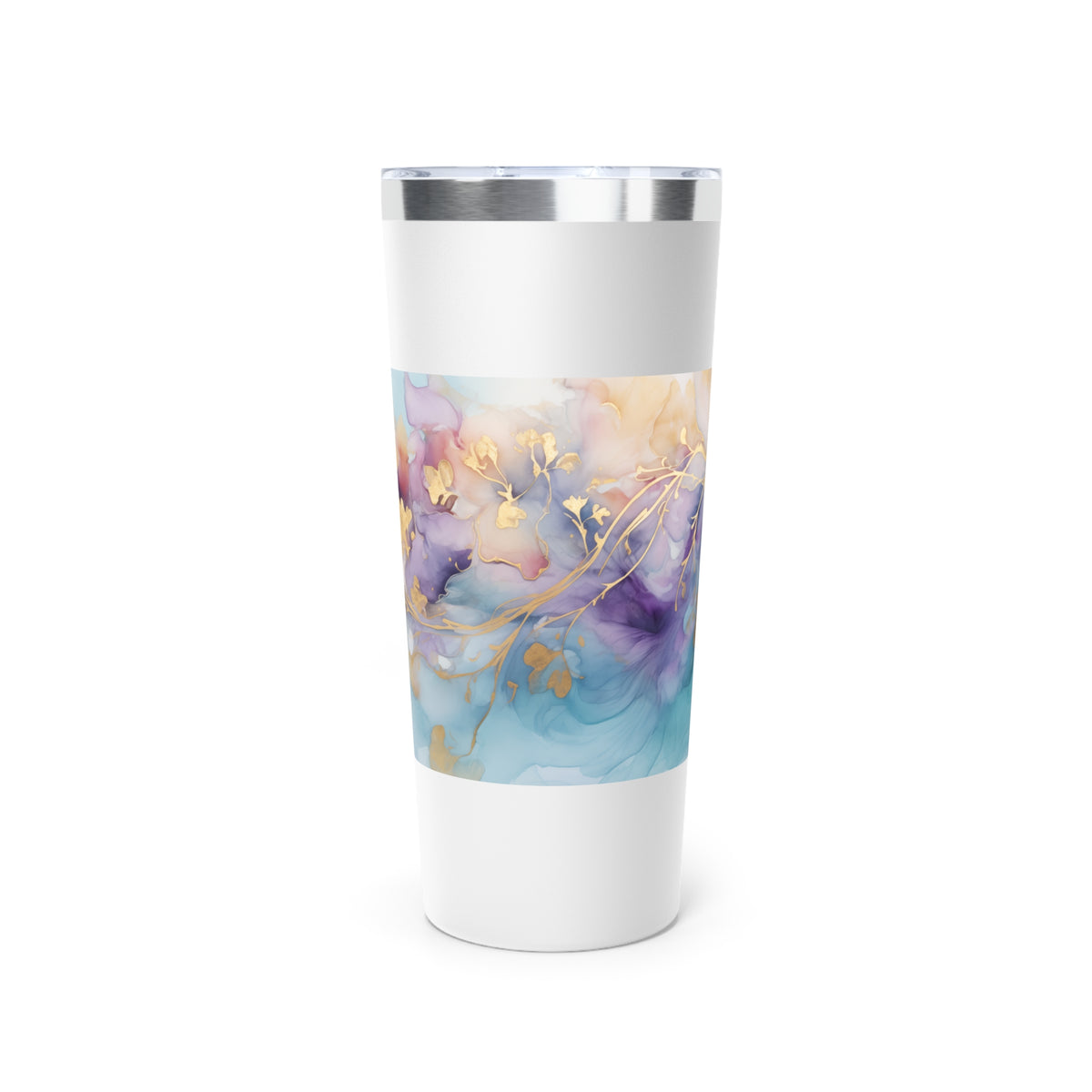 Orchid Purple, Teal Blue, Watercolour, Gold Streaks, Marbled, Copper Vacuum Insulated Tumbler, 22oz