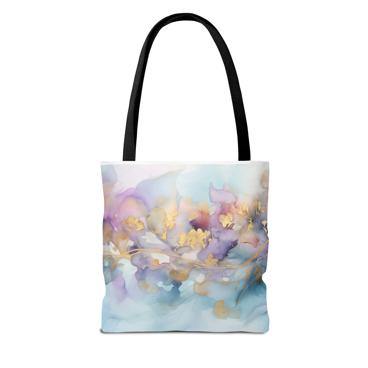 Orchid Purple, Teal Blue, Watercolour, Gold Streaks, Marbled,Tote Bag (AOP)