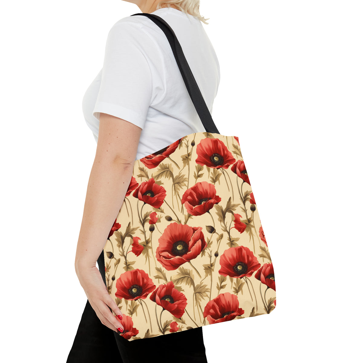 Red Poppies Floral Pattern, Watercolour, Flowers, Tote Bag (AOP)