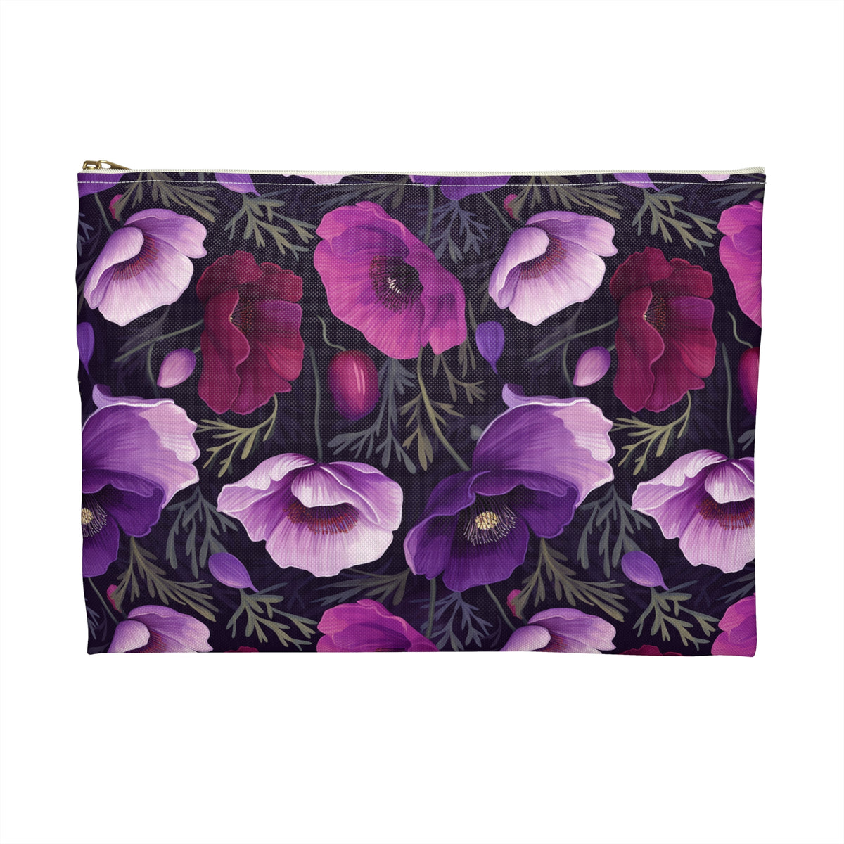 Purple Poppies Floral Pattern, Watercolour, Flowers, Accessory Pouch