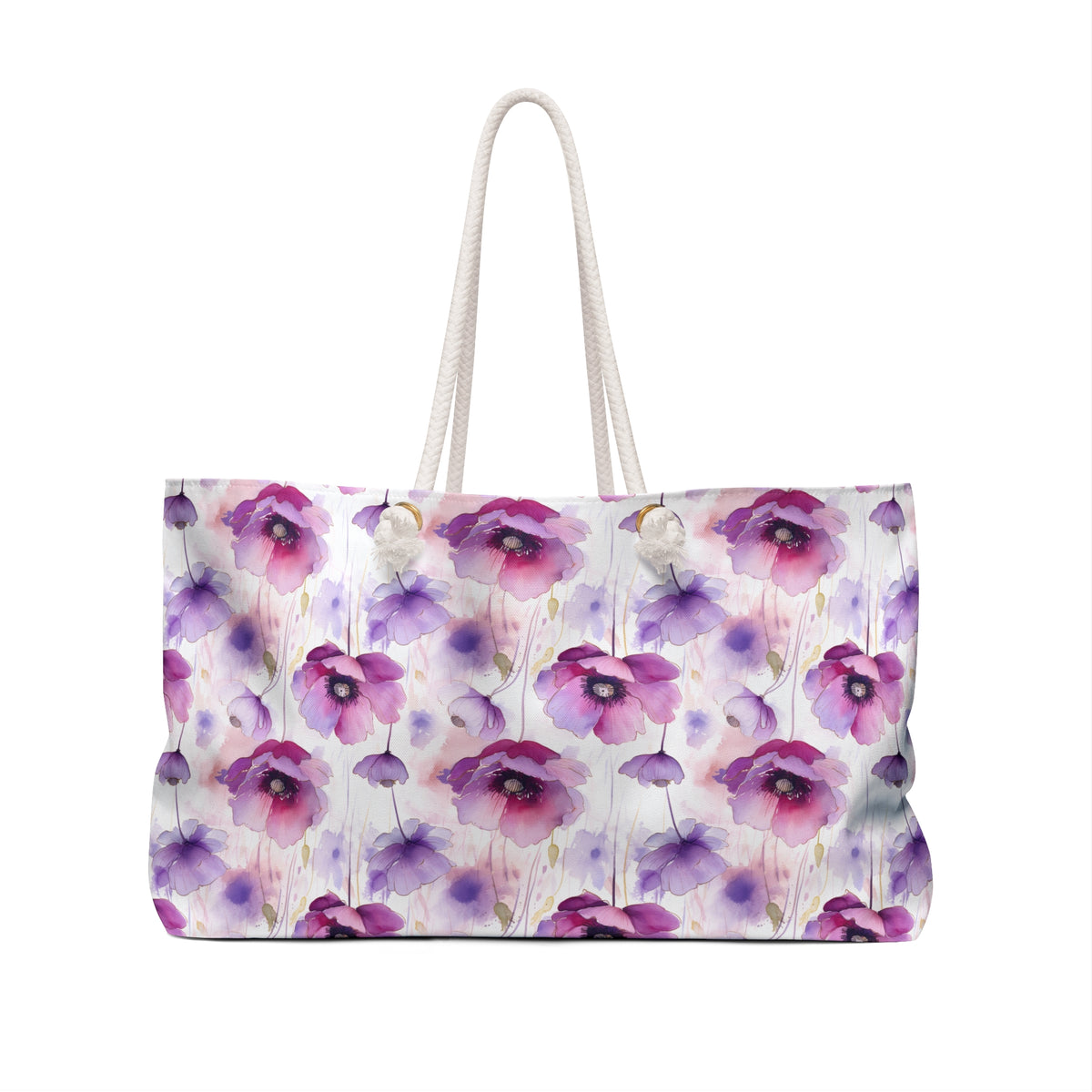 Purple Poppies Floral Pattern, Watercolour, Flowers, Weekender Tote Bag