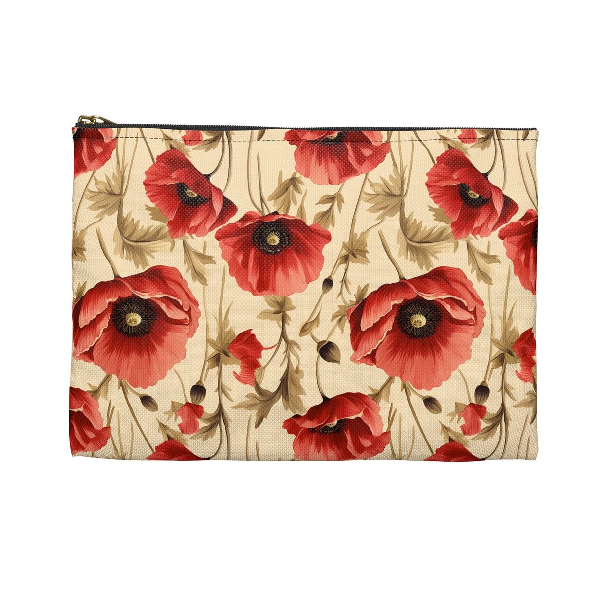 Red Poppies Floral Pattern, Watercolour, Flowers, Accessory Pouch