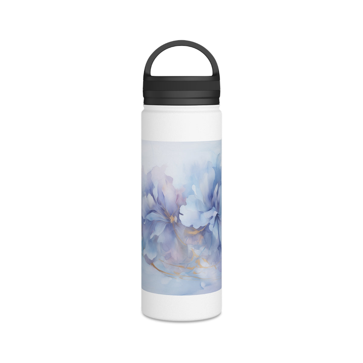 Ultramarine Blue, Payne's Gray, Pale Lavender, Watercolour, Gold Streaks, Marbled, Stainless Steel Water Bottle, Handle Lid