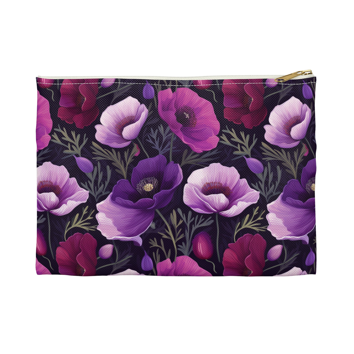 Purple Poppies Floral Pattern, Watercolour, Flowers, Accessory Pouch