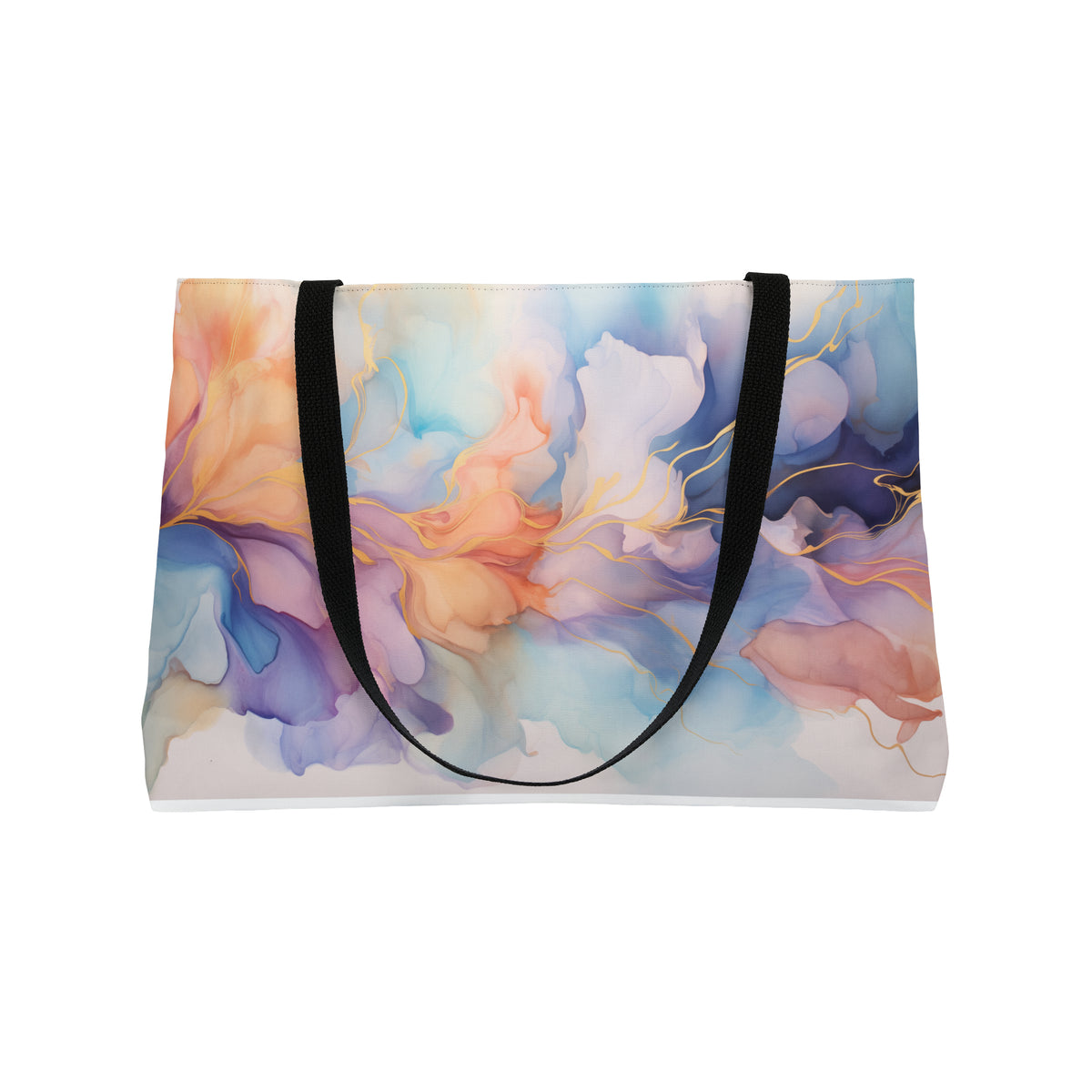 Orchid Purple, Teal Blue, Coral Reef, Watercolour, Gold Streaks, Marbled, Weekender Tote Bag