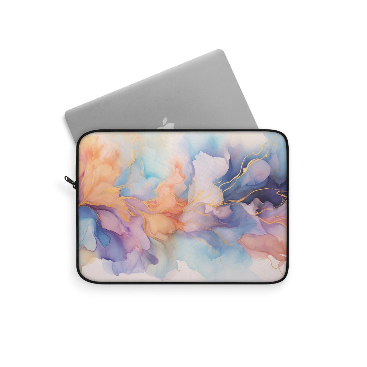 Orchid Purple, Teal Blue, Coral Reef, Watercolour, Gold Streaks, Marbled, Bag, Laptop Sleeve