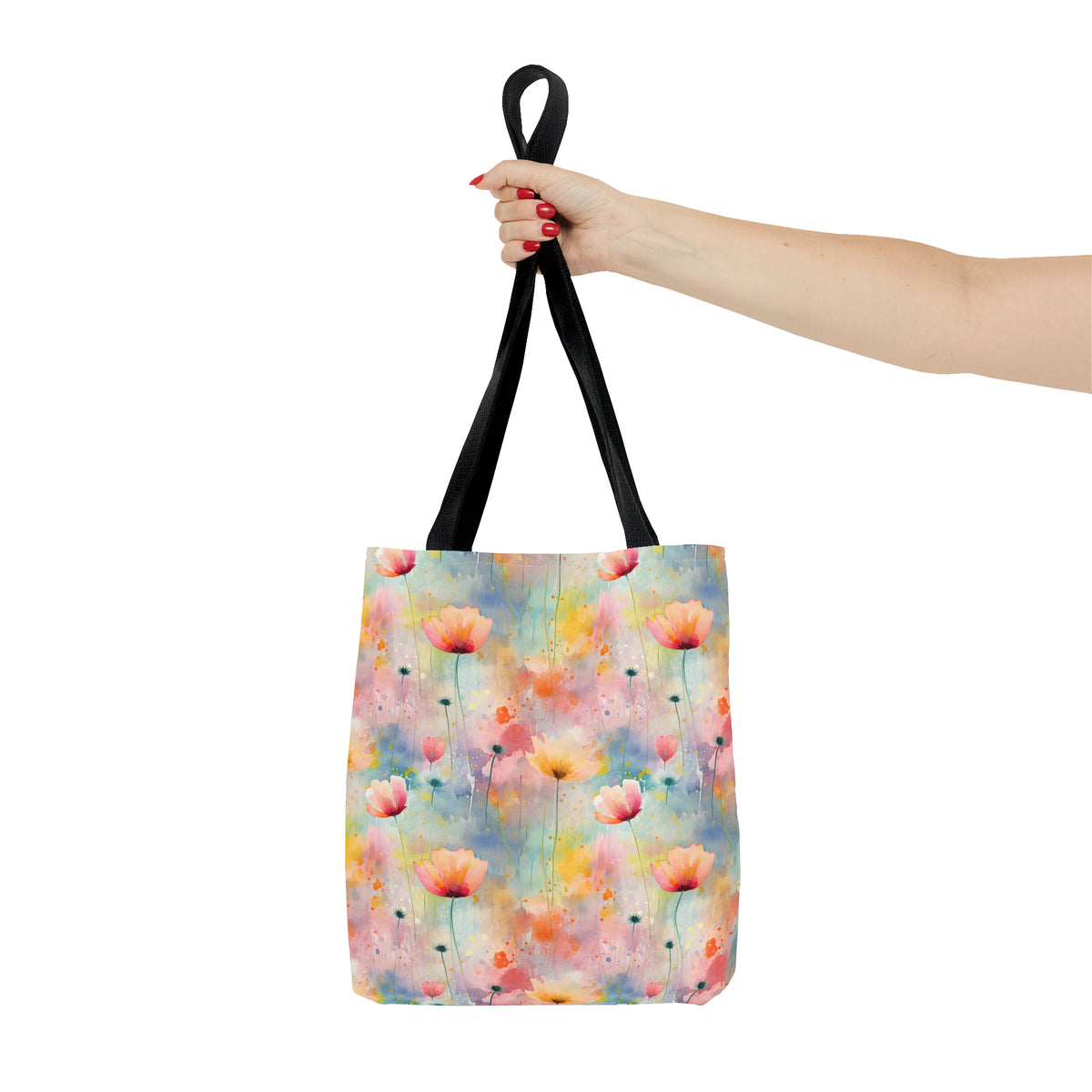 Colorful Floral Pattern, Watercolour, Flowers, Tote Bag (AOP)