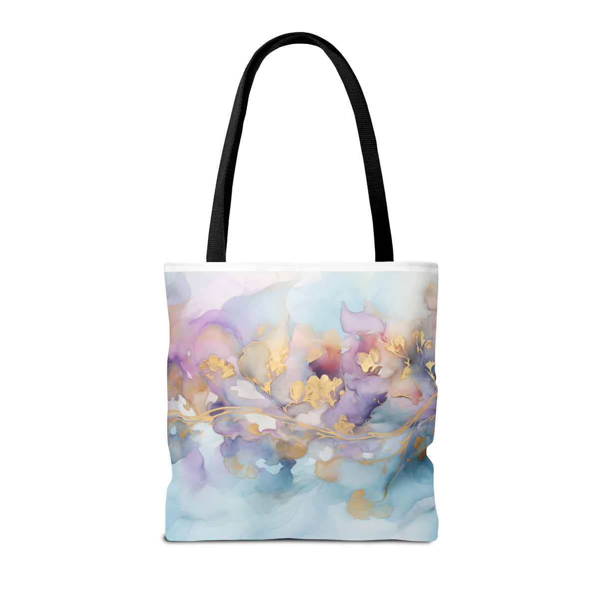 Orchid Purple, Teal Blue, Watercolour, Gold Streaks, Marbled,Tote Bag (AOP)