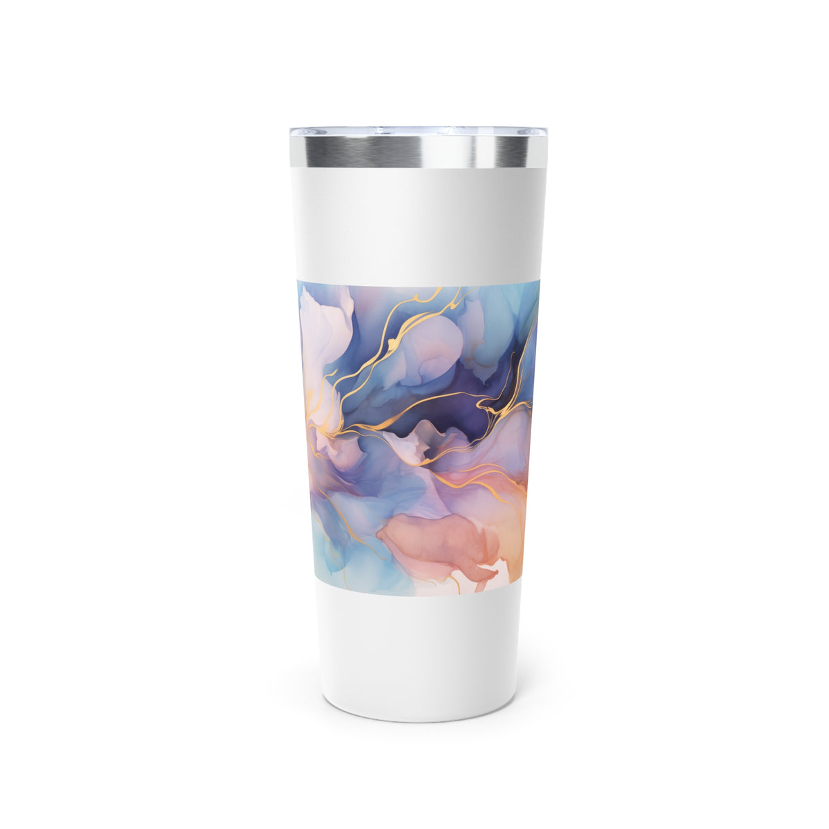 Orchid Purple, Teal Blue, Coral Reef, Watercolour, Gold Streaks, Marbled, Copper Vacuum Insulated Tumbler, 22oz