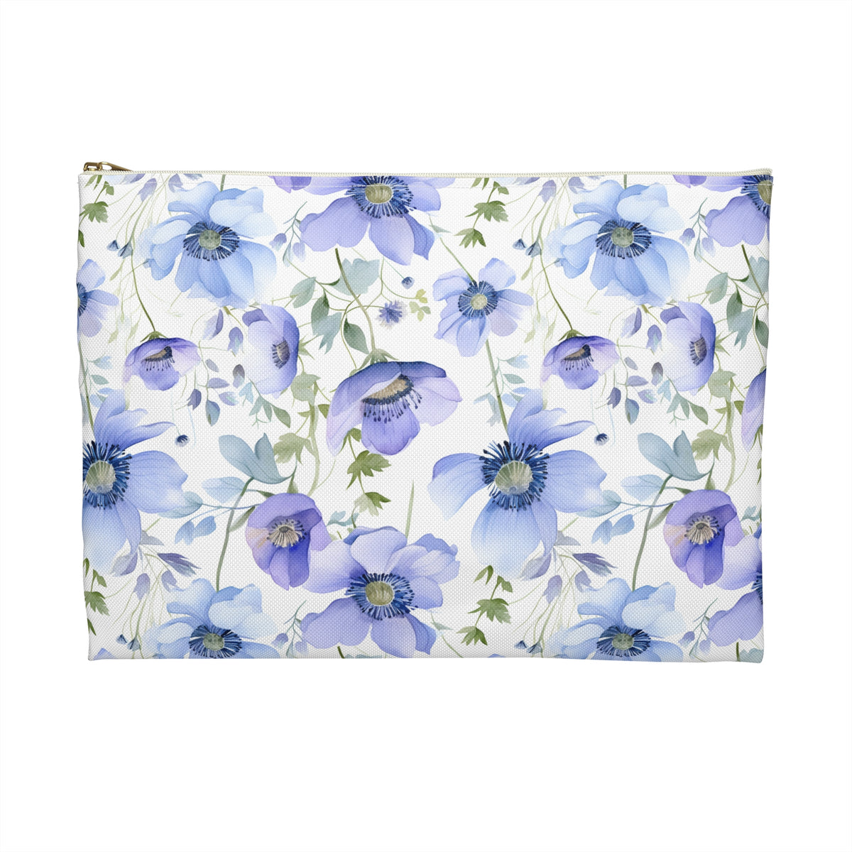 Blue Floral Pattern, Watercolour, Flowers, Accessory Pouch