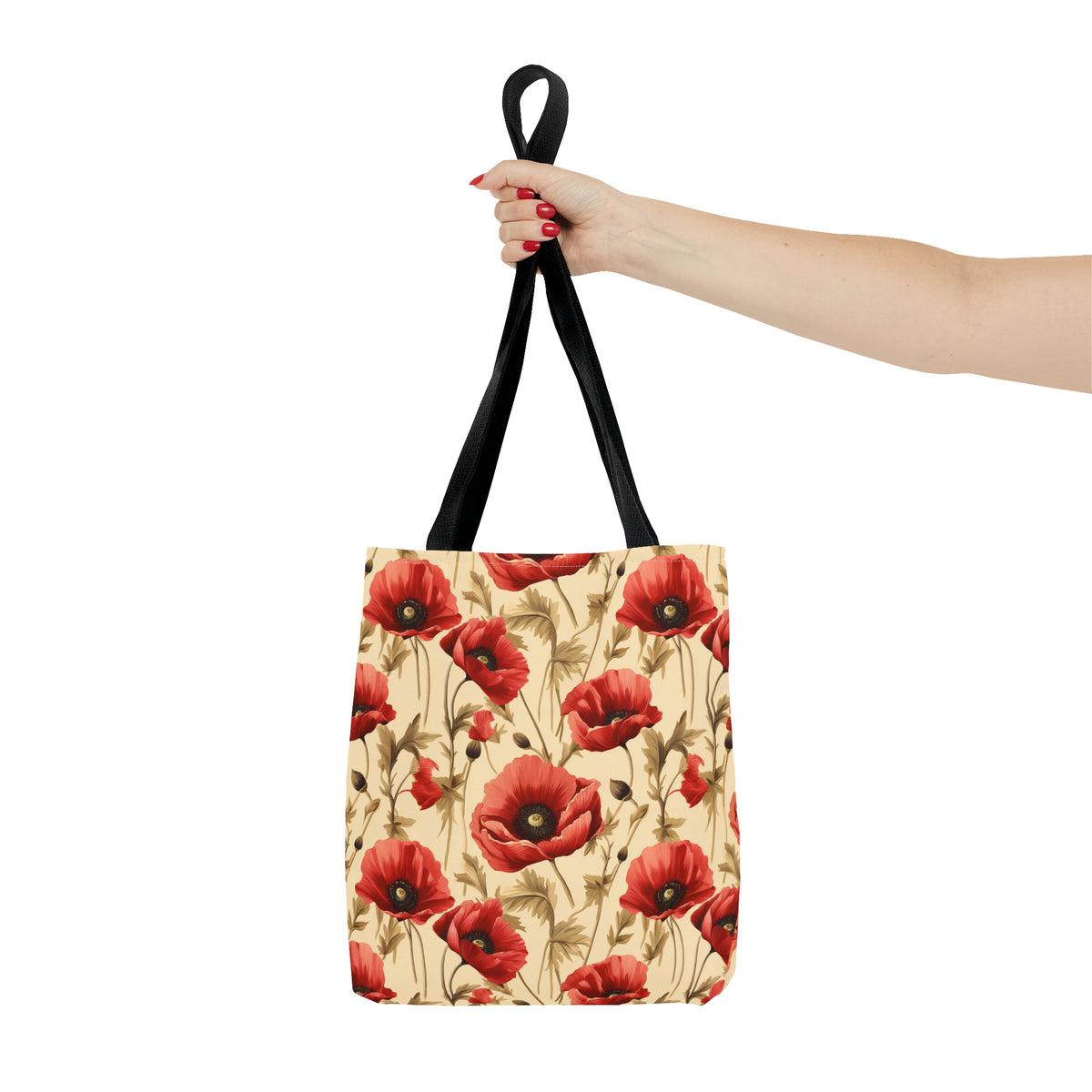 Red Poppies Floral Pattern, Watercolour, Flowers, Tote Bag (AOP)