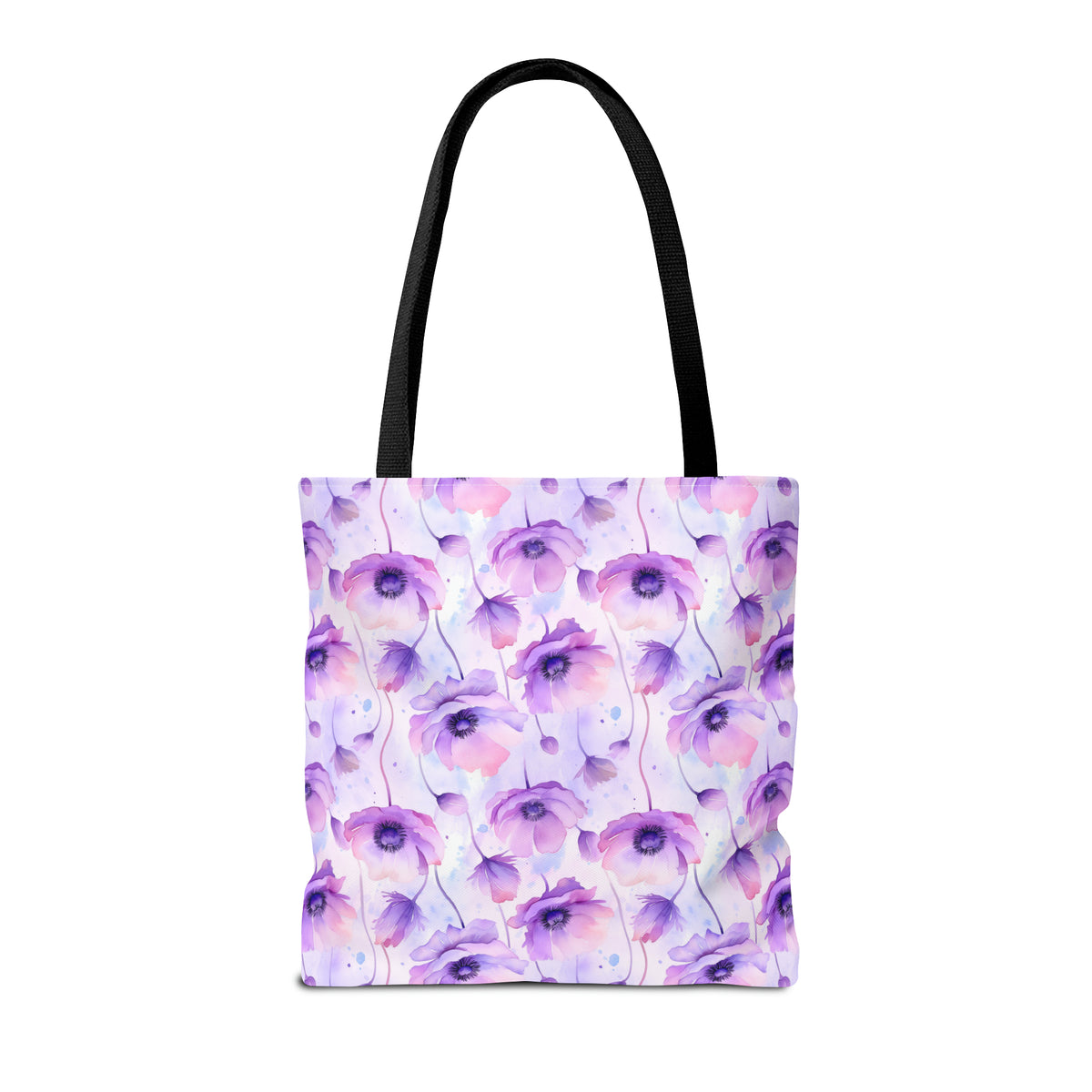 Purple Poppies Floral Pattern, Watercolour, Flowers, Tote Bag (AOP)