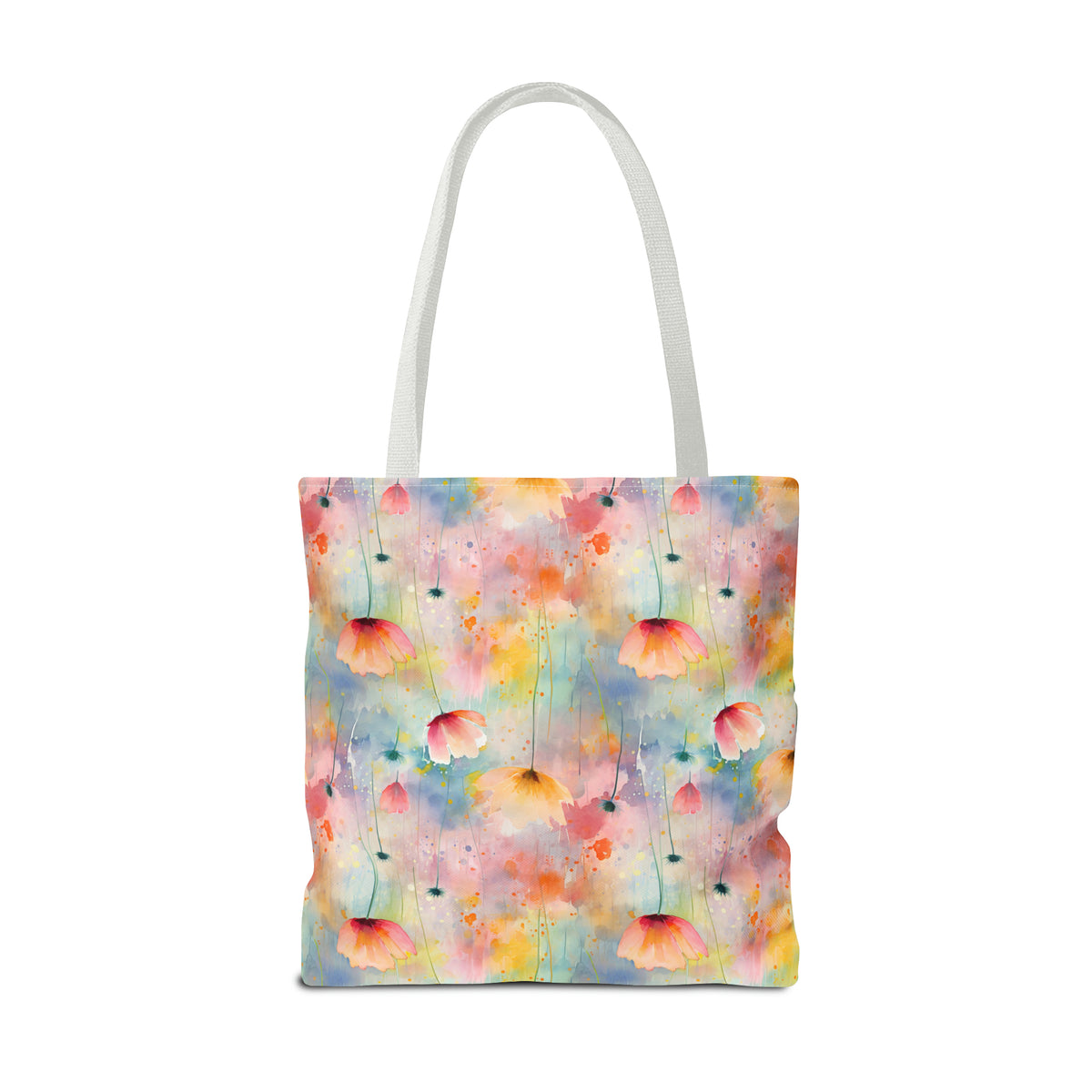 Colorful Floral Pattern, Watercolour, Flowers, Tote Bag (AOP)