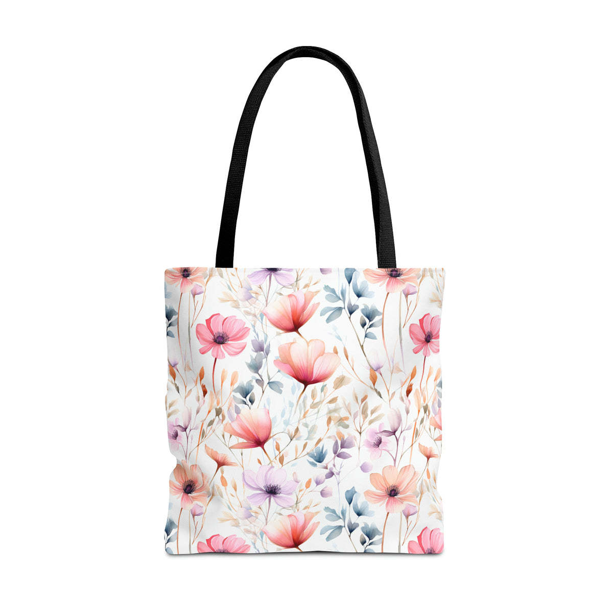 Colorful Floral Pattern, Watercolour, Flowers, Tote Bag (AOP)