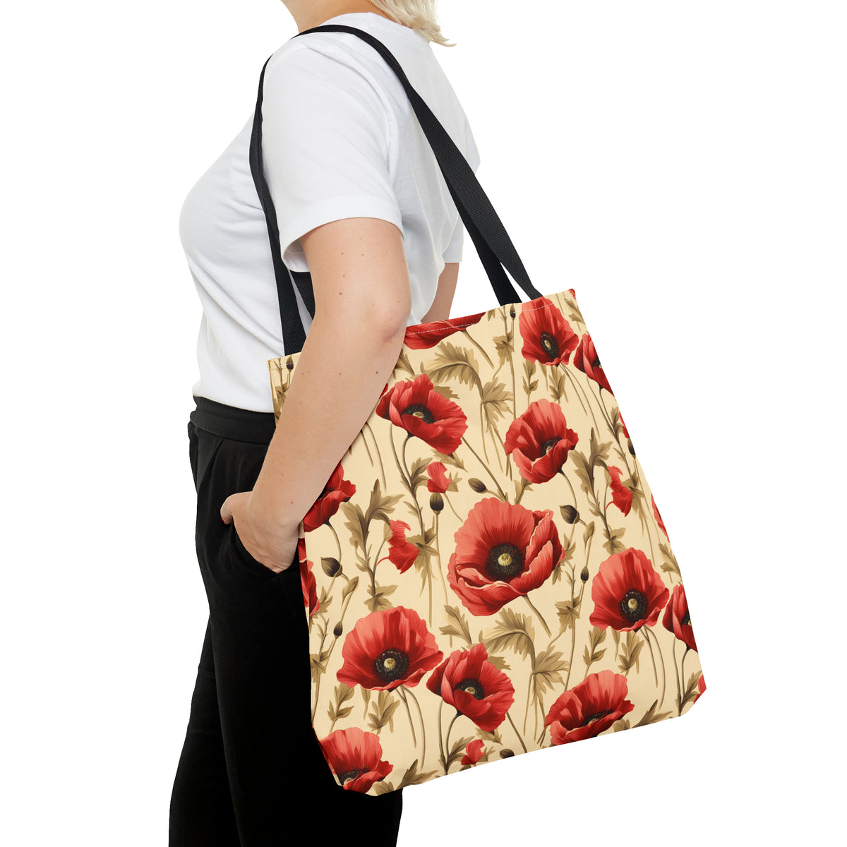 Red Poppies Floral Pattern, Watercolour, Flowers, Tote Bag (AOP)