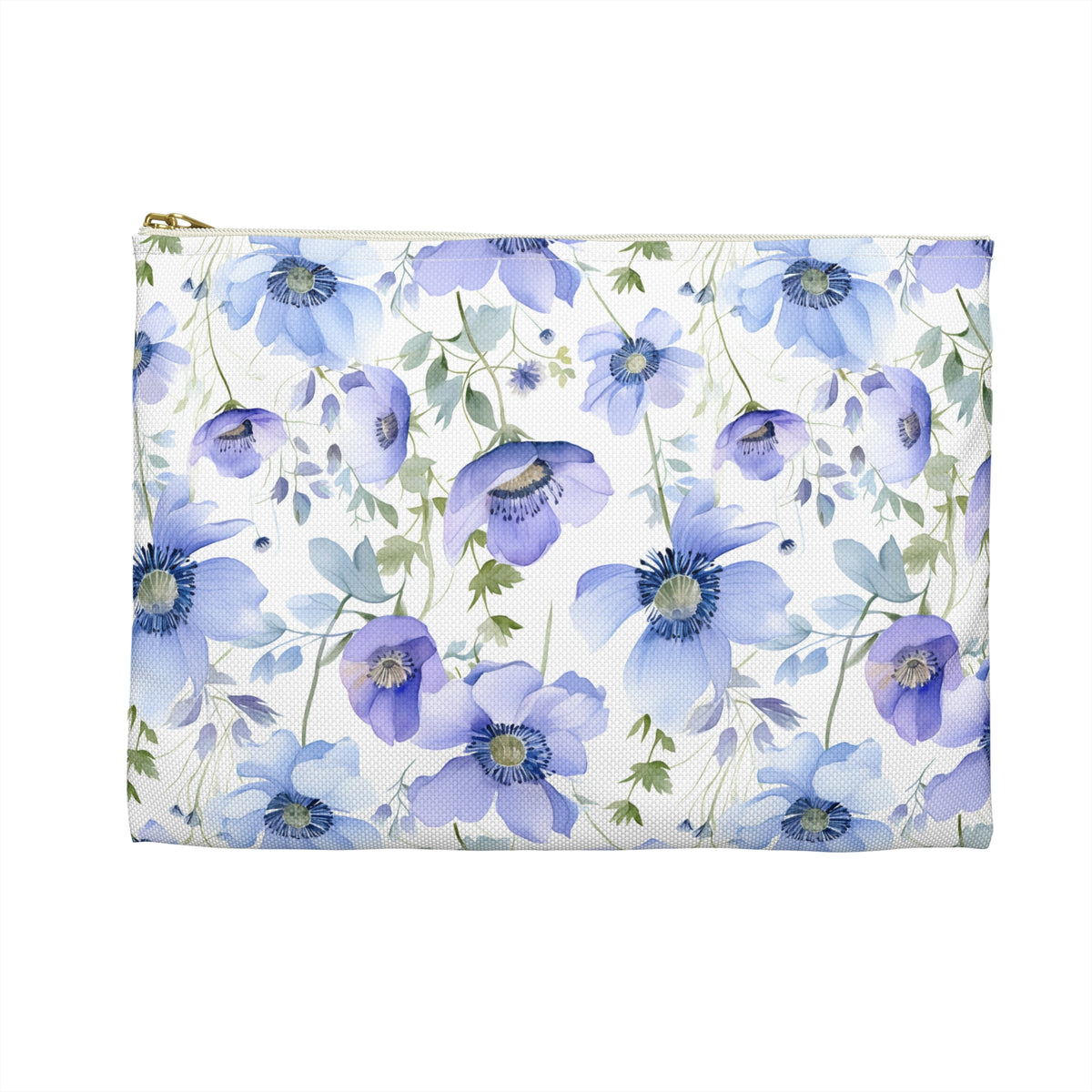 Blue Floral Pattern, Watercolour, Flowers, Accessory Pouch