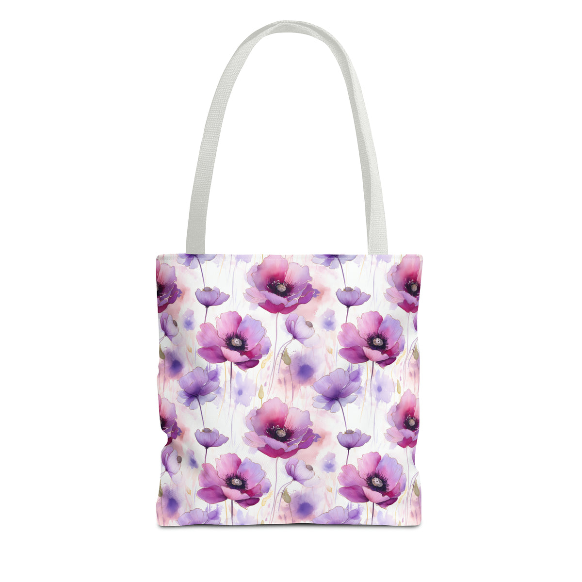 Purple Poppies Floral Pattern, Watercolour, Flowers, Tote Bag (AOP)