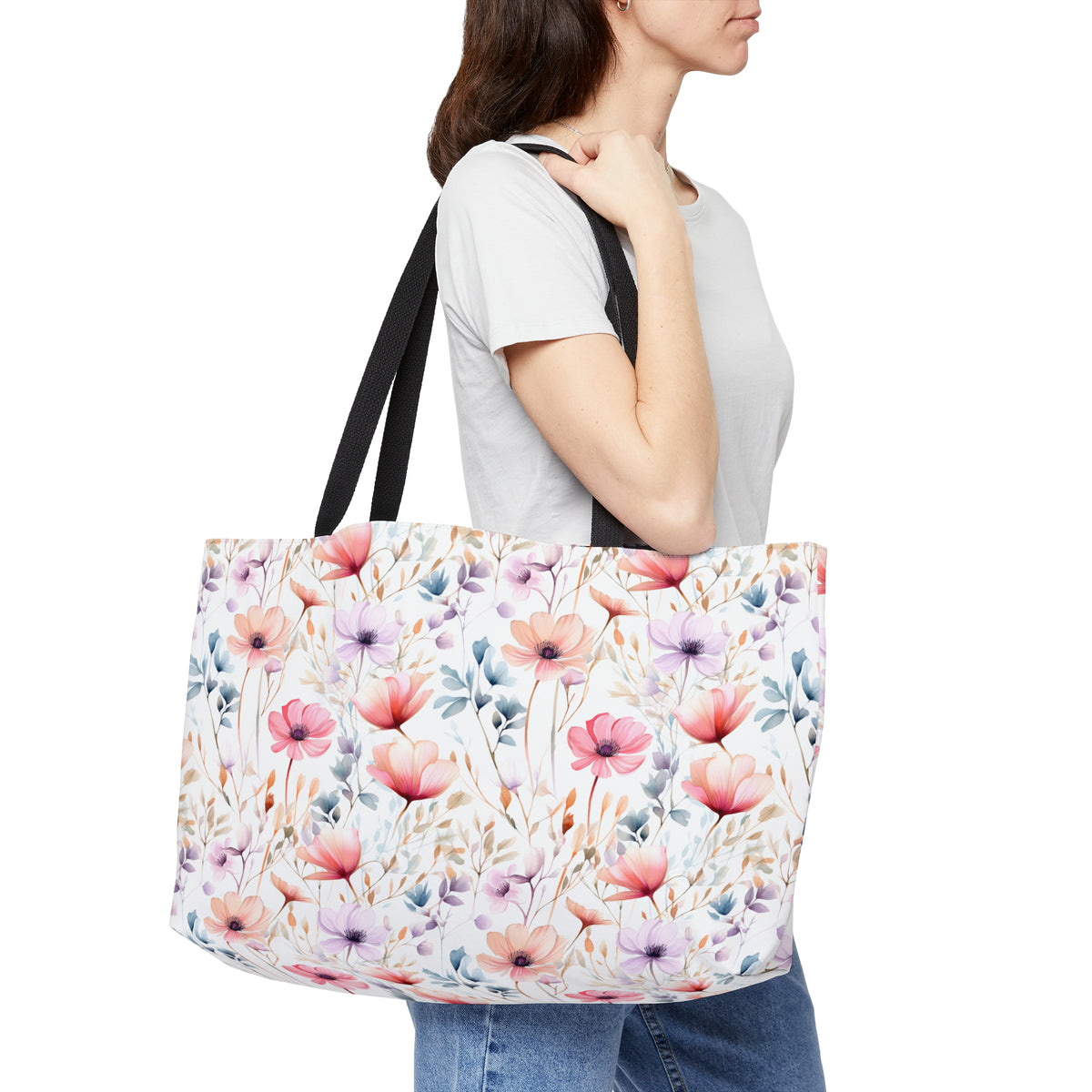 Colour Floral Pattern, Watercolour, Flowers, Weekender Tote Bag