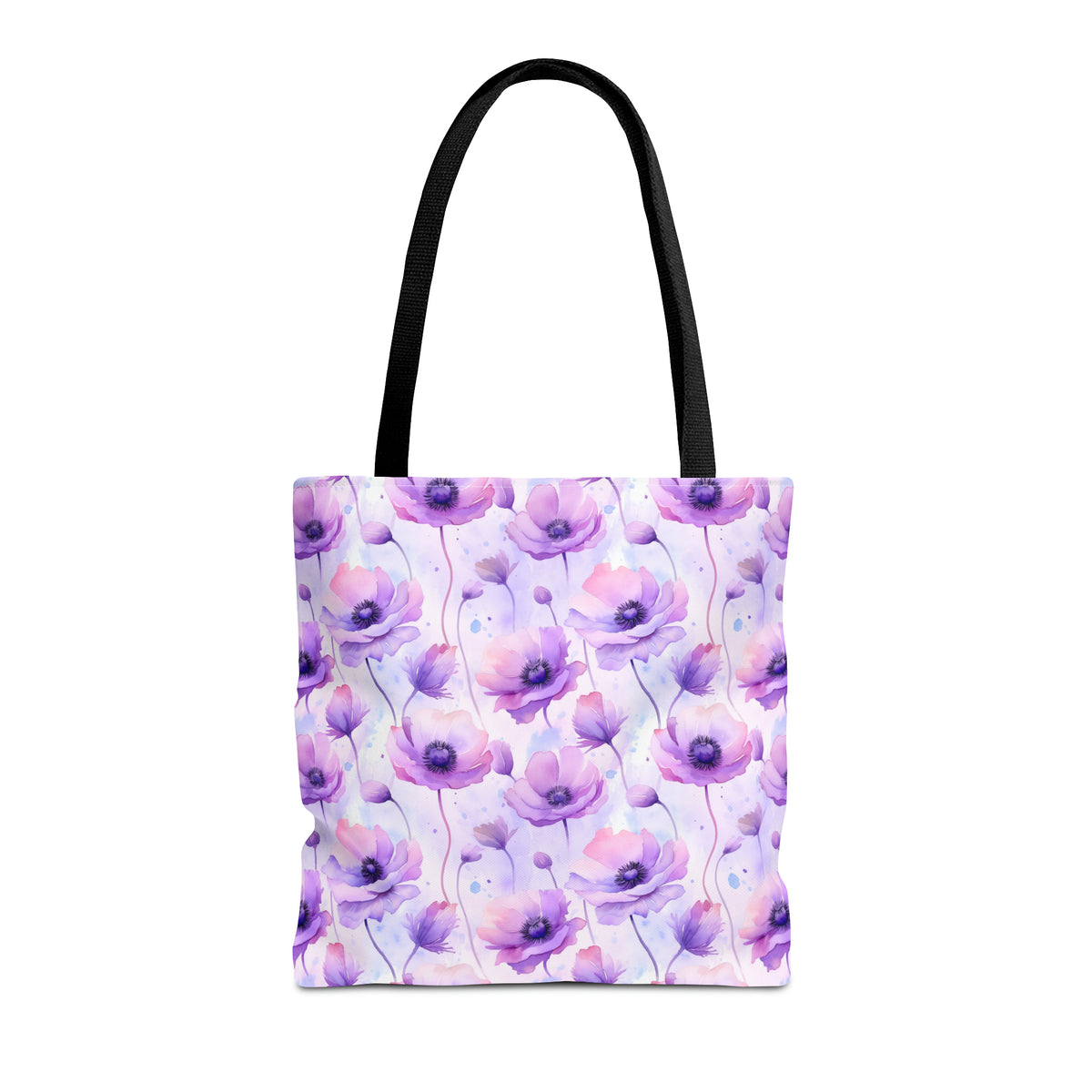 Purple Poppies Floral Pattern, Watercolour, Flowers, Tote Bag (AOP)