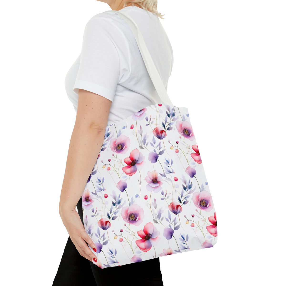 Colorful Floral Pattern, Watercolour, Flowers, Tote Bag (AOP)