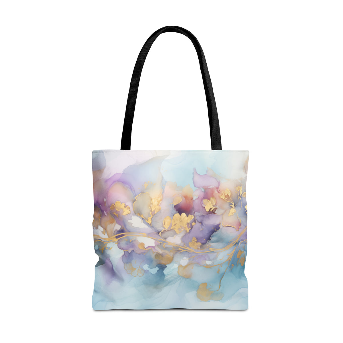 Orchid Purple, Teal Blue, Watercolour, Gold Streaks, Marbled,Tote Bag (AOP)