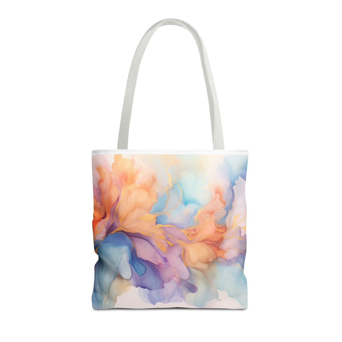 Orchid Purple, Teal Blue, Coral Reef, Watercolour, Gold Streaks, Marbled, Tote Bag (AOP)