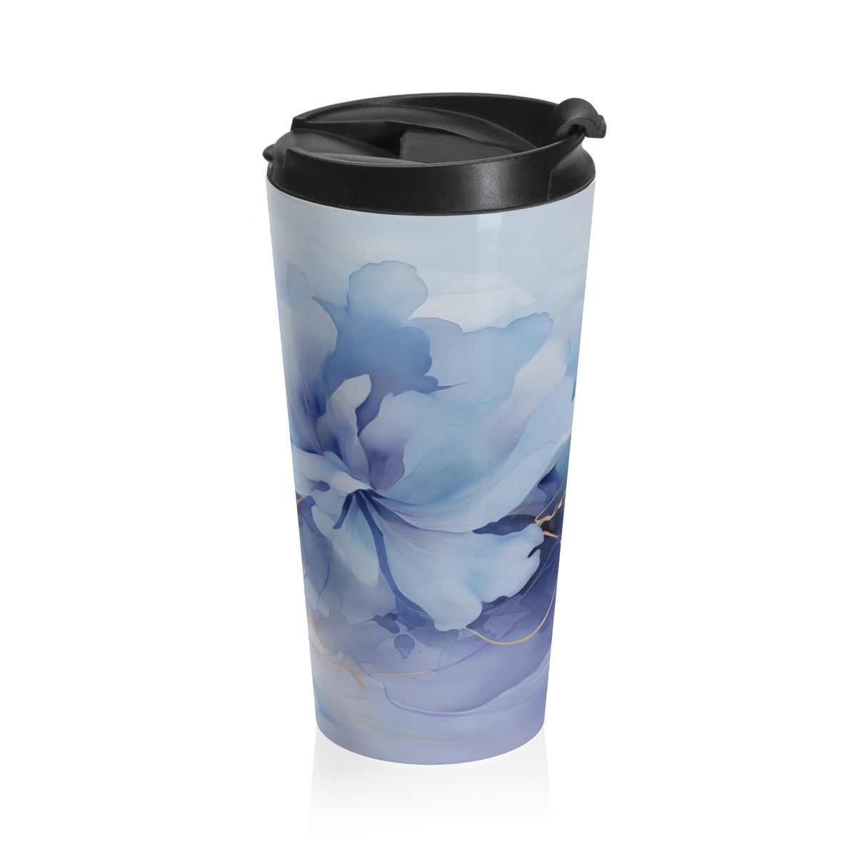 Ultramarine Blue, Payne's Gray, Pale Lavender, Watercolour, Gold Streaks, Marbled, Stainless Steel Travel Mug