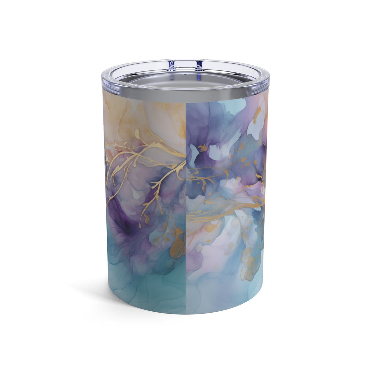 Orchid Purple, Teal Blue, Watercolour, Gold Streaks, Marbled, Tumbler 10oz