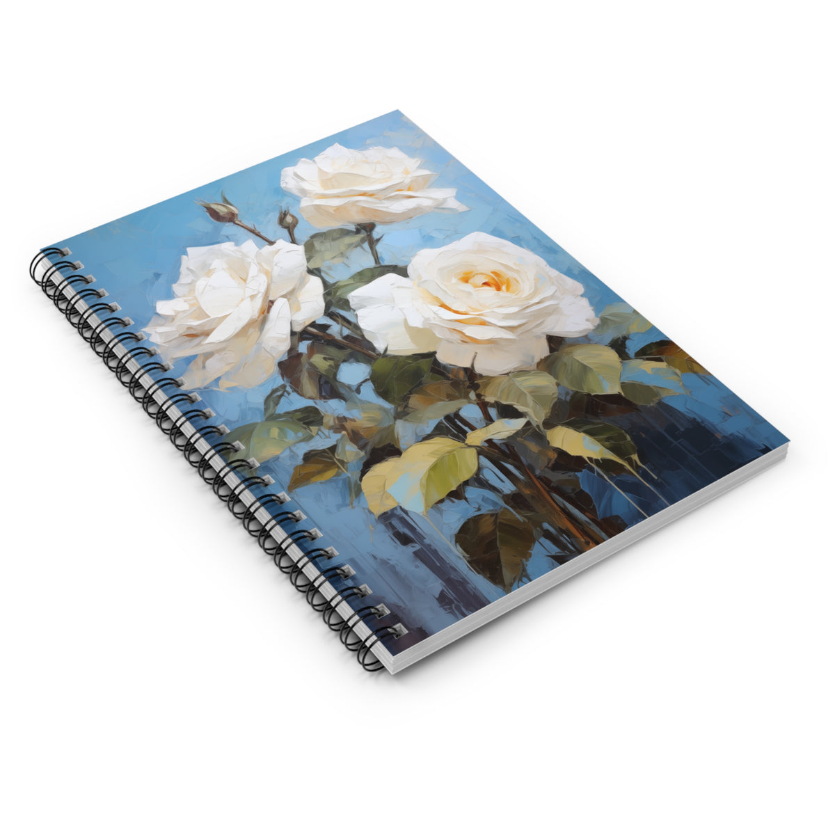 White Rose Flower, Oil Painting, Spiral Notebook - Ruled Line