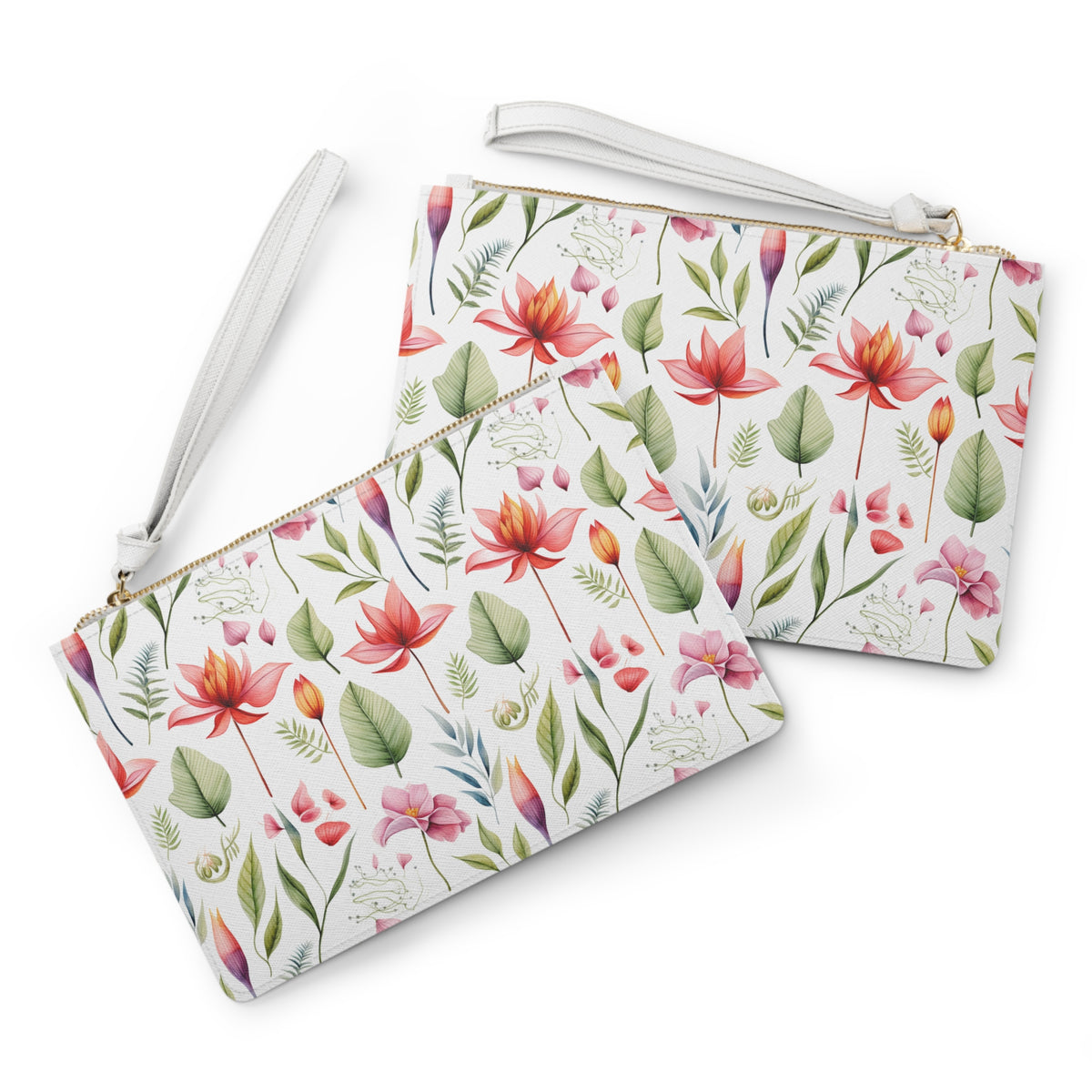 Red Botanicals Floral Pattern, Watercolour, Flowers, Clutch Bag