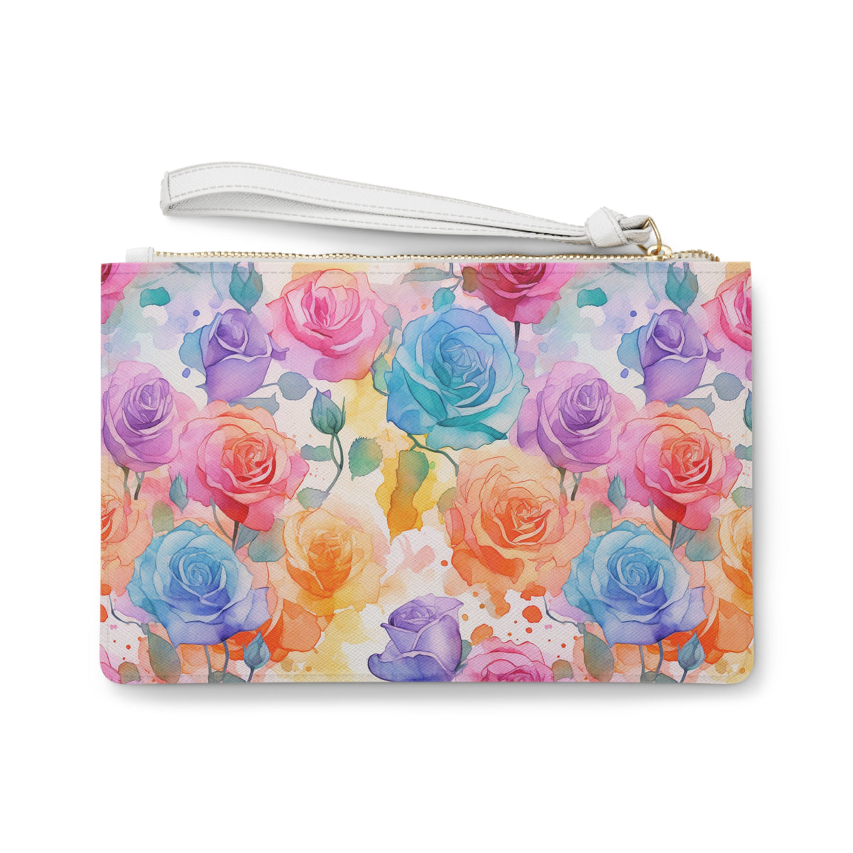 Colour Roses Floral Pattern, Watercolour, Flowers, Clutch Bag