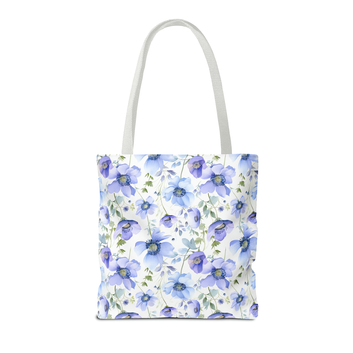 Blue Floral Pattern, Watercolour, Flowers, Tote Bag (AOP)