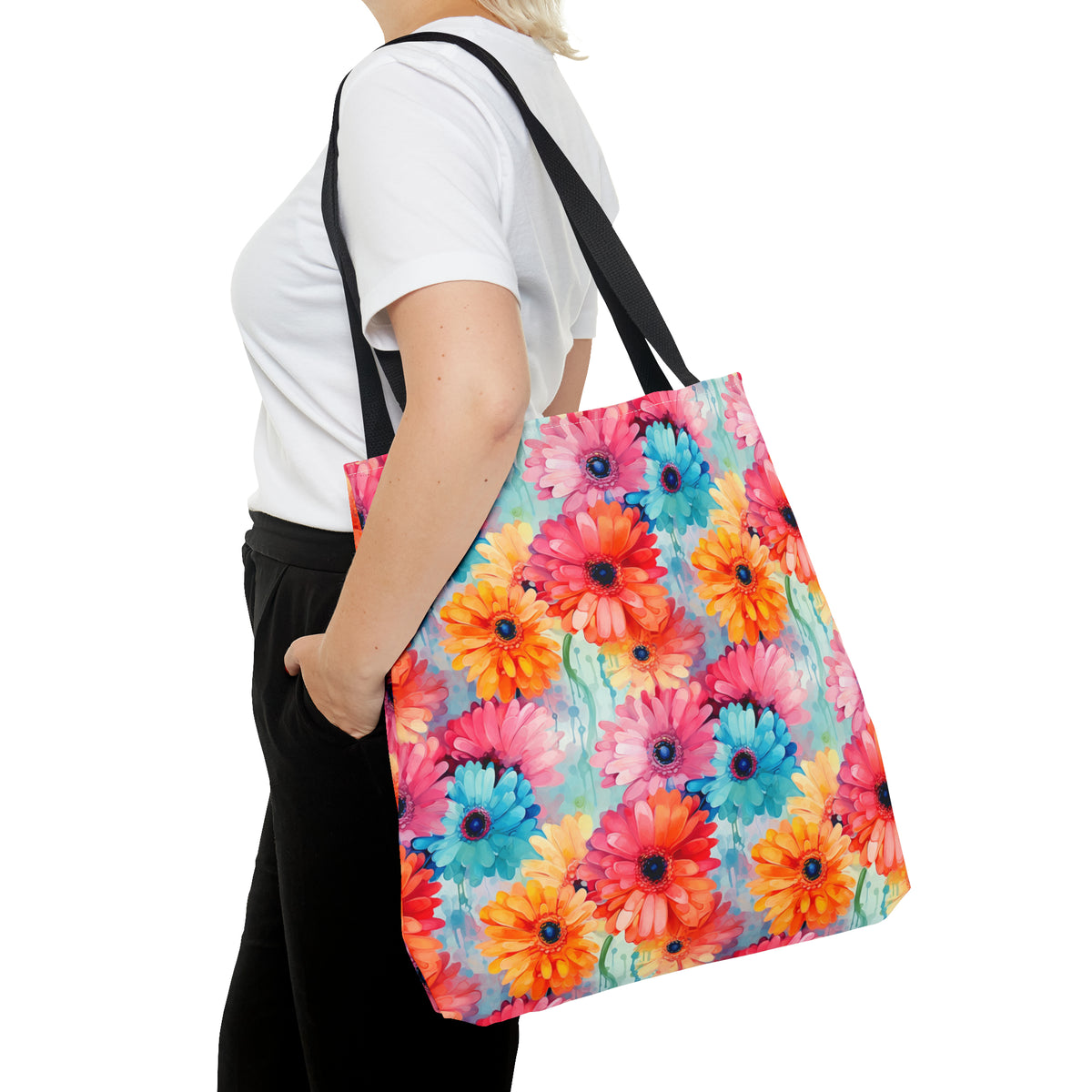 Colorful Gerberas Floral Pattern, Watercolour, Flowers, Tote Bag (AOP)