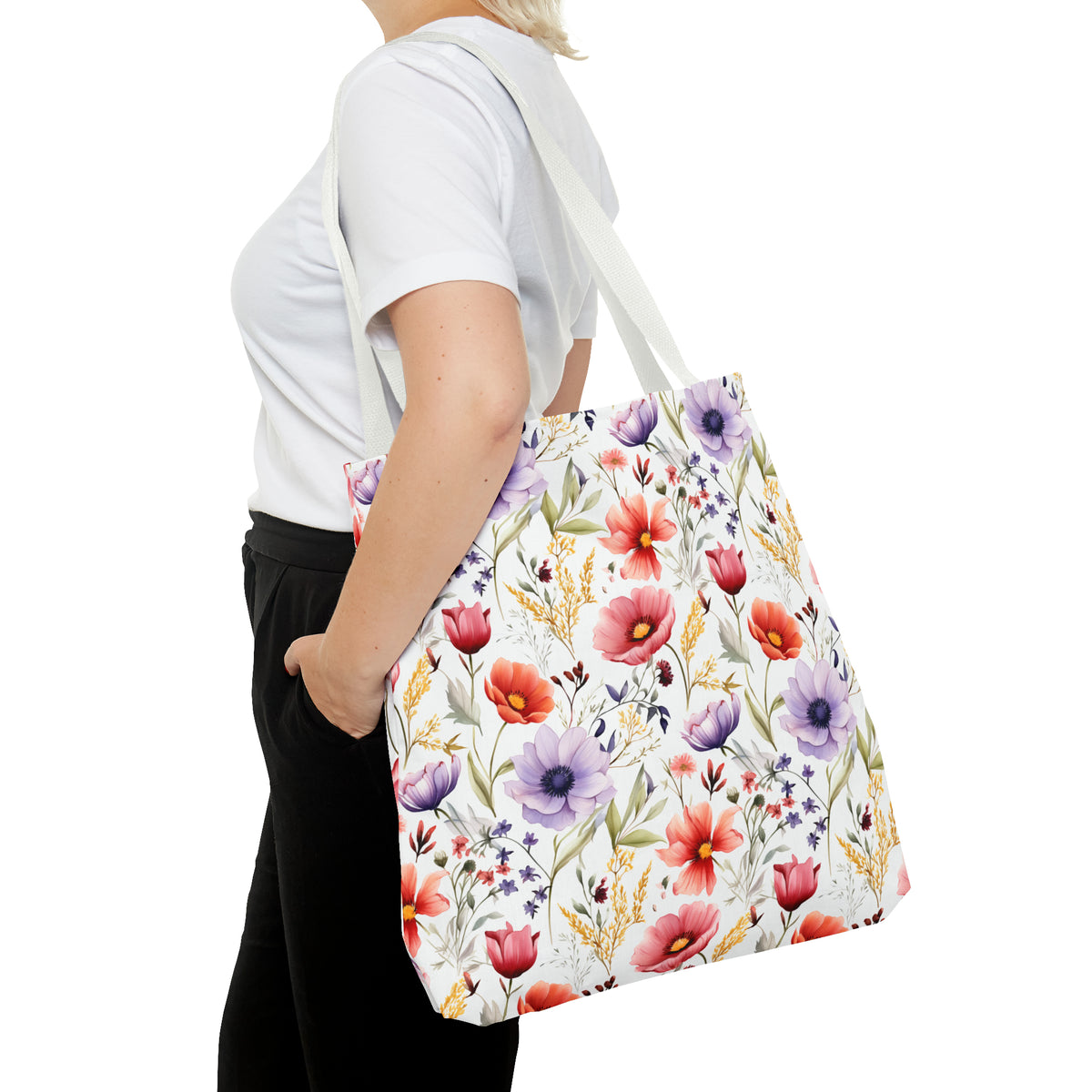 Colorful Floral Pattern, Watercolour, Flowers, Tote Bag (AOP)