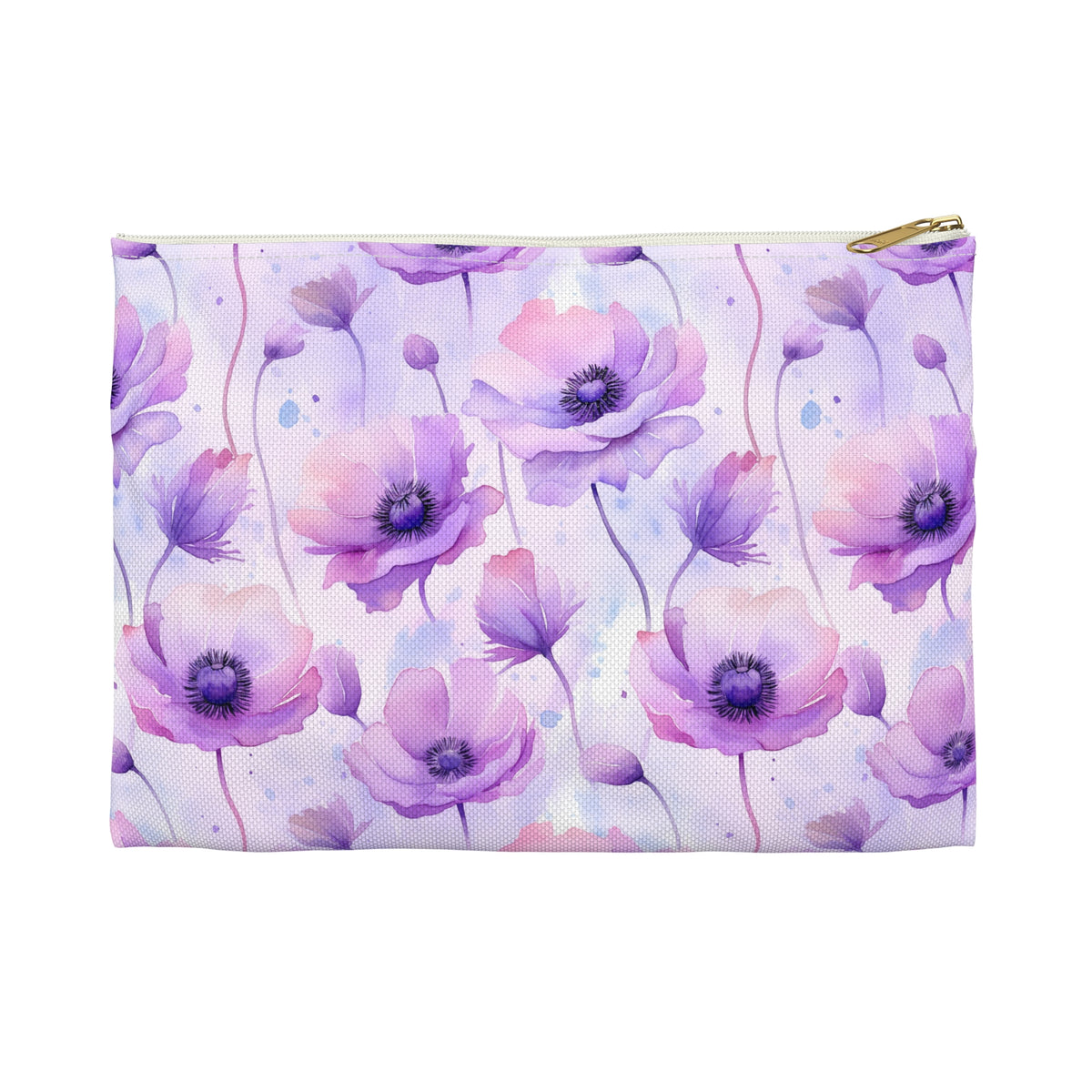 Purple Poppies Floral Pattern, Watercolour, Flowers, Accessory Pouch