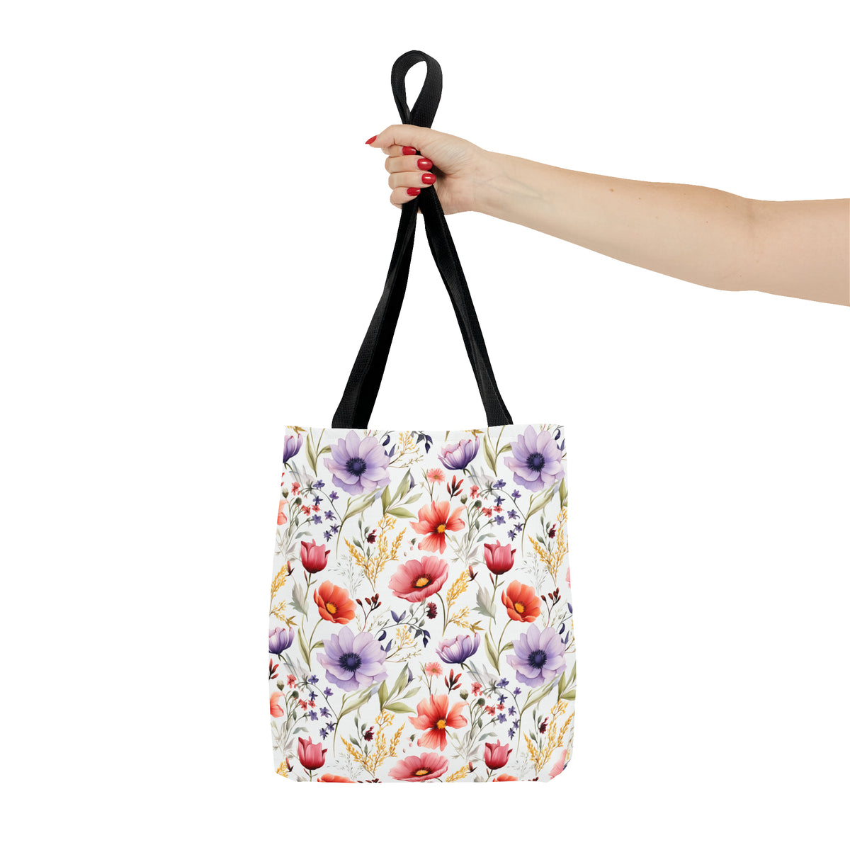 Colorful Floral Pattern, Watercolour, Flowers, Tote Bag (AOP)